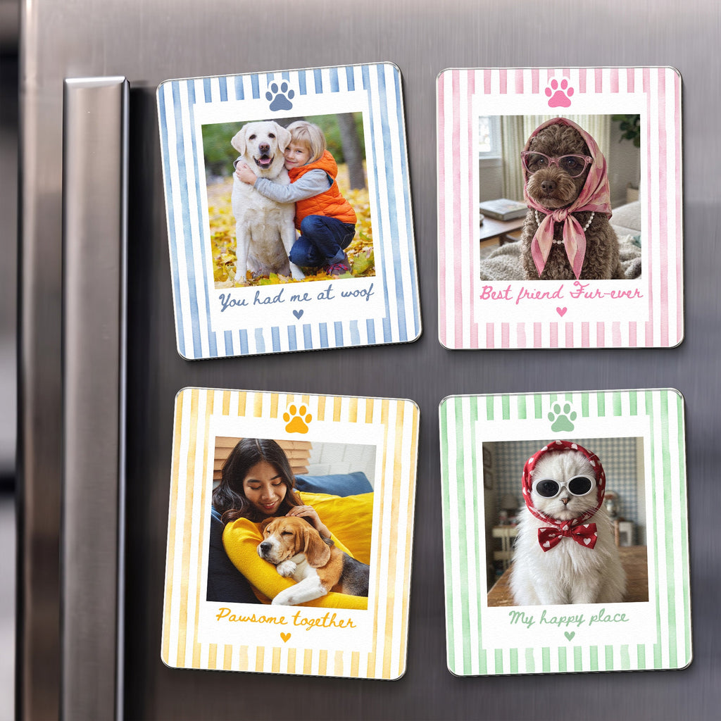 Custom Photo Striped Pattern Gift For Pet Owners - Personalized Magnet