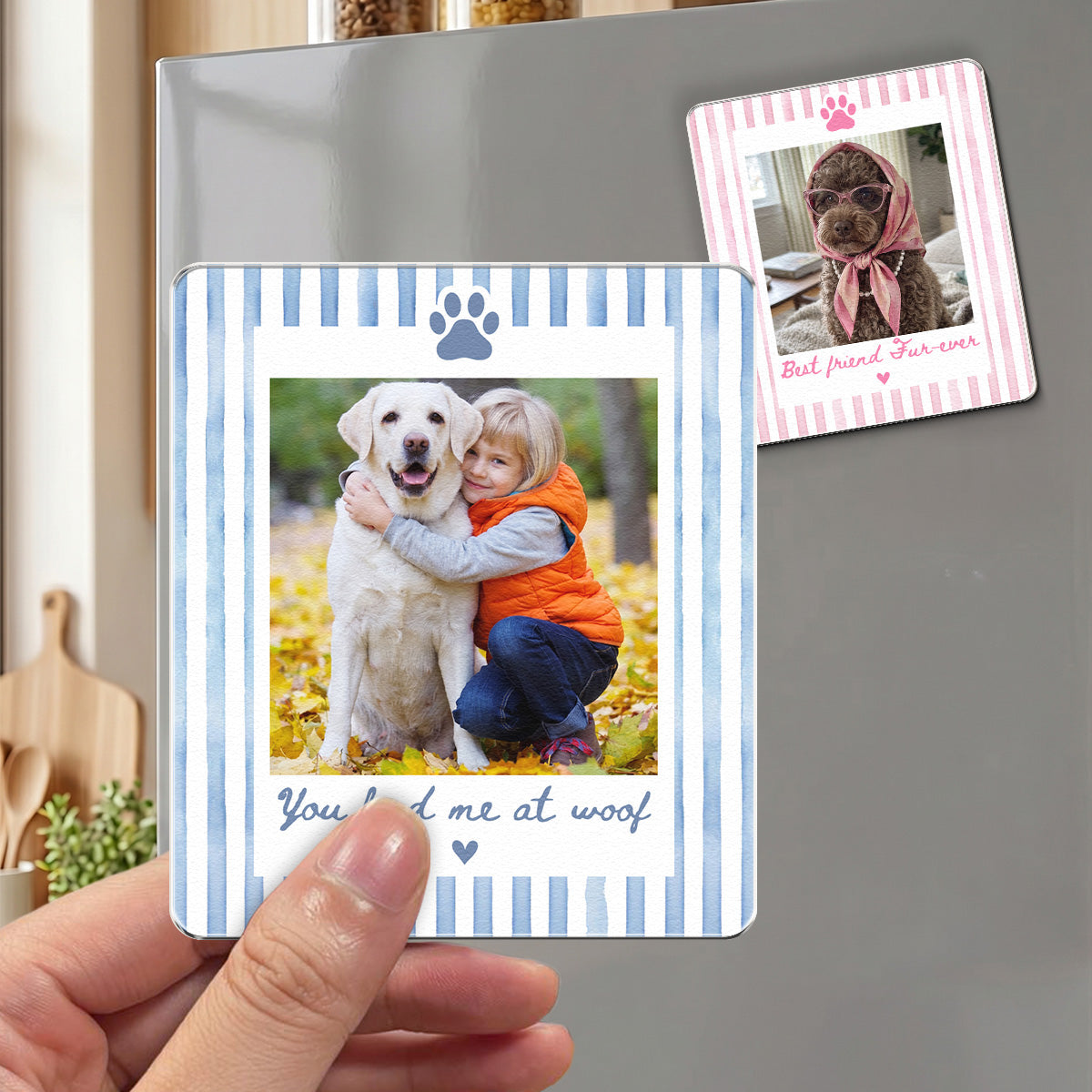 Custom Photo Striped Pattern Gift For Pet Owners - Personalized Magnet