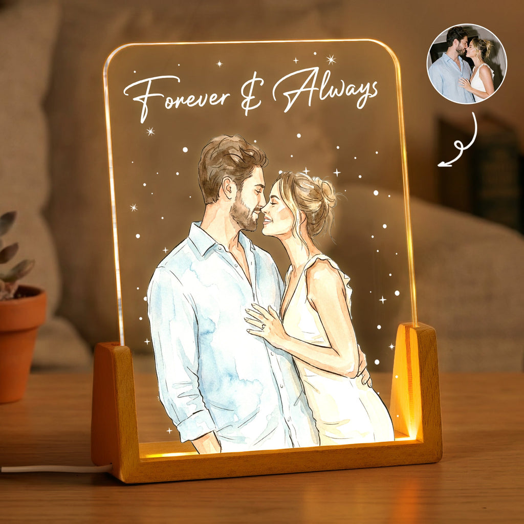 Custom Photo Watercolor Anniversary Gifts For Her - Personalized Night Light