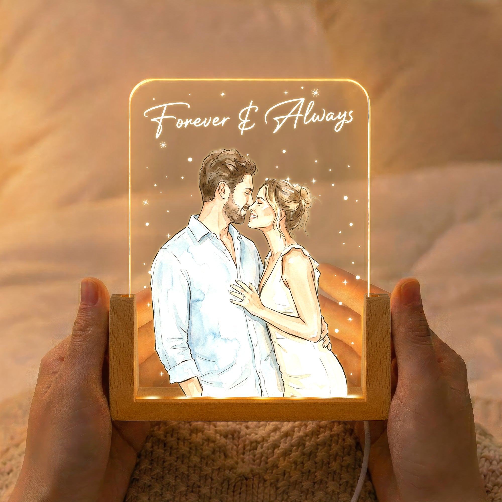 Custom Photo Watercolor Anniversary Gifts For Her - Personalized Night Light