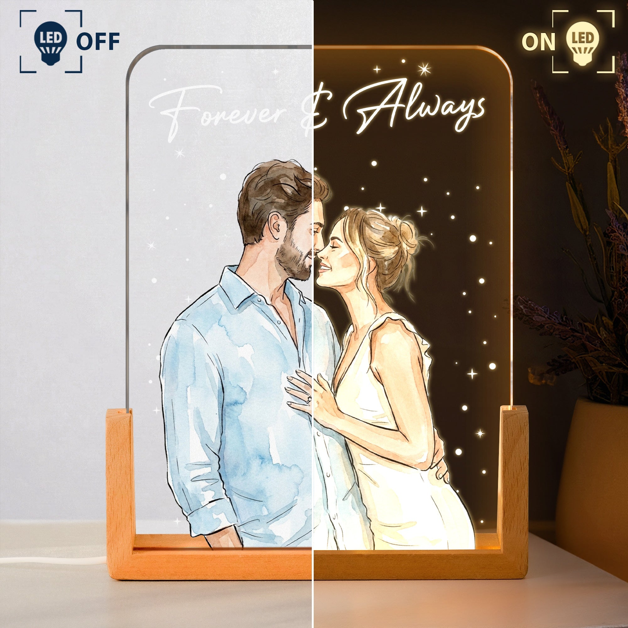 Custom Photo Watercolor Anniversary Gifts For Her - Personalized Night Light