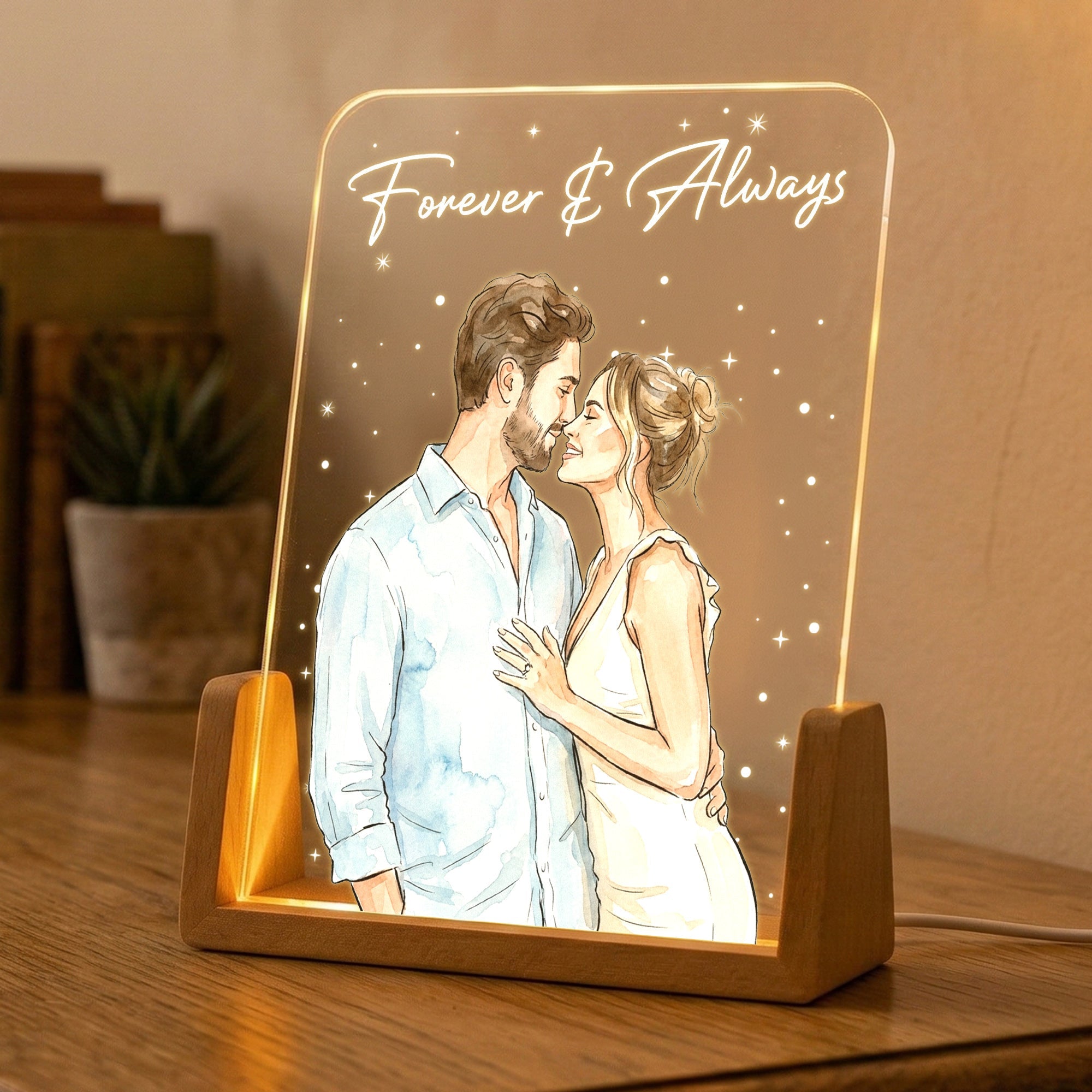 Custom Photo Watercolor Anniversary Gifts For Her - Personalized Night Light