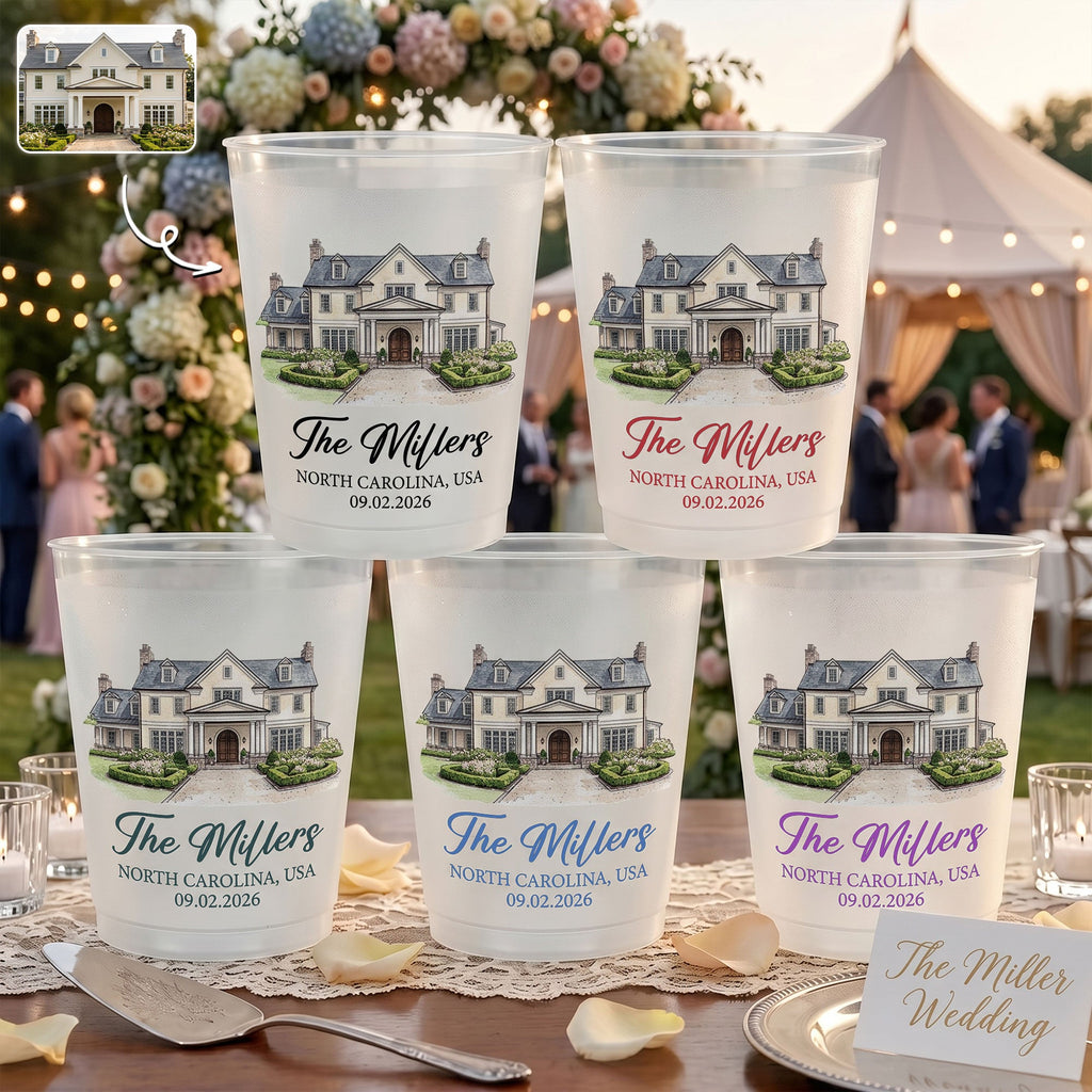 Custom Photo Wedding Venue Watercolor Drawing Wedding Favors - Personalized Cups
