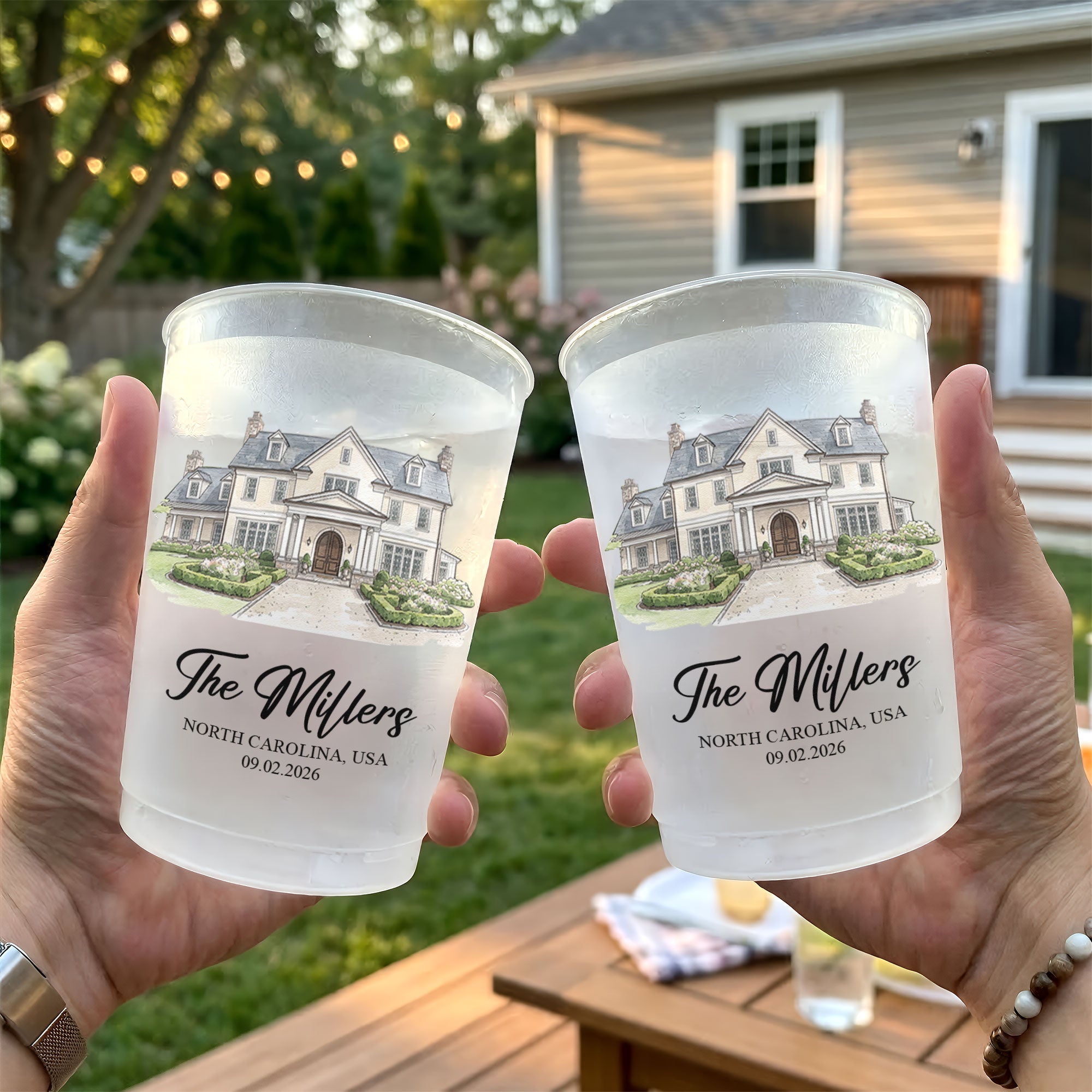Custom Photo Wedding Venue Watercolor Drawing Wedding Favors - Personalized Cups