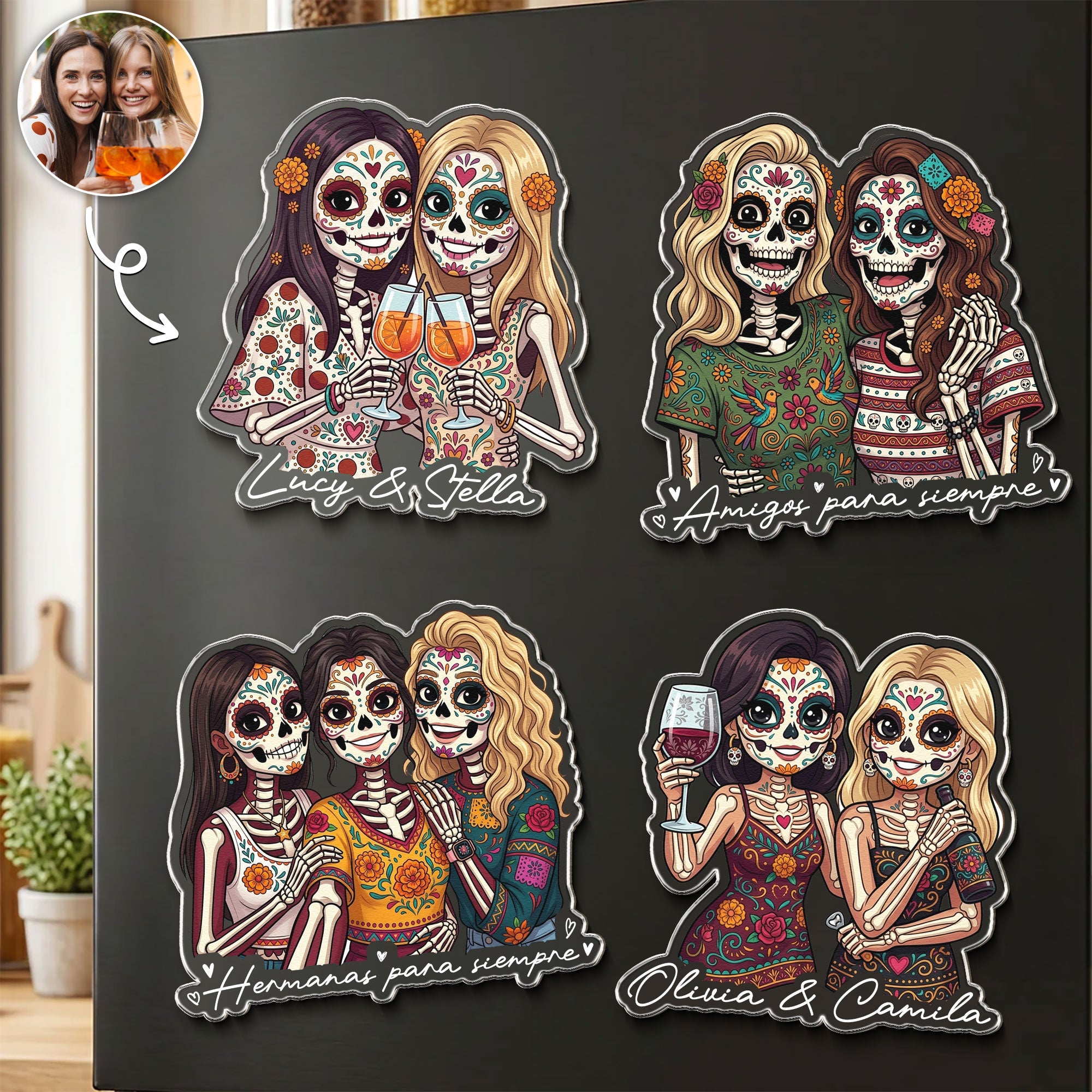 Custom Portrait Amigas Por Siempre, Regalo De Gracias Para Amiga - Personalized Magnet