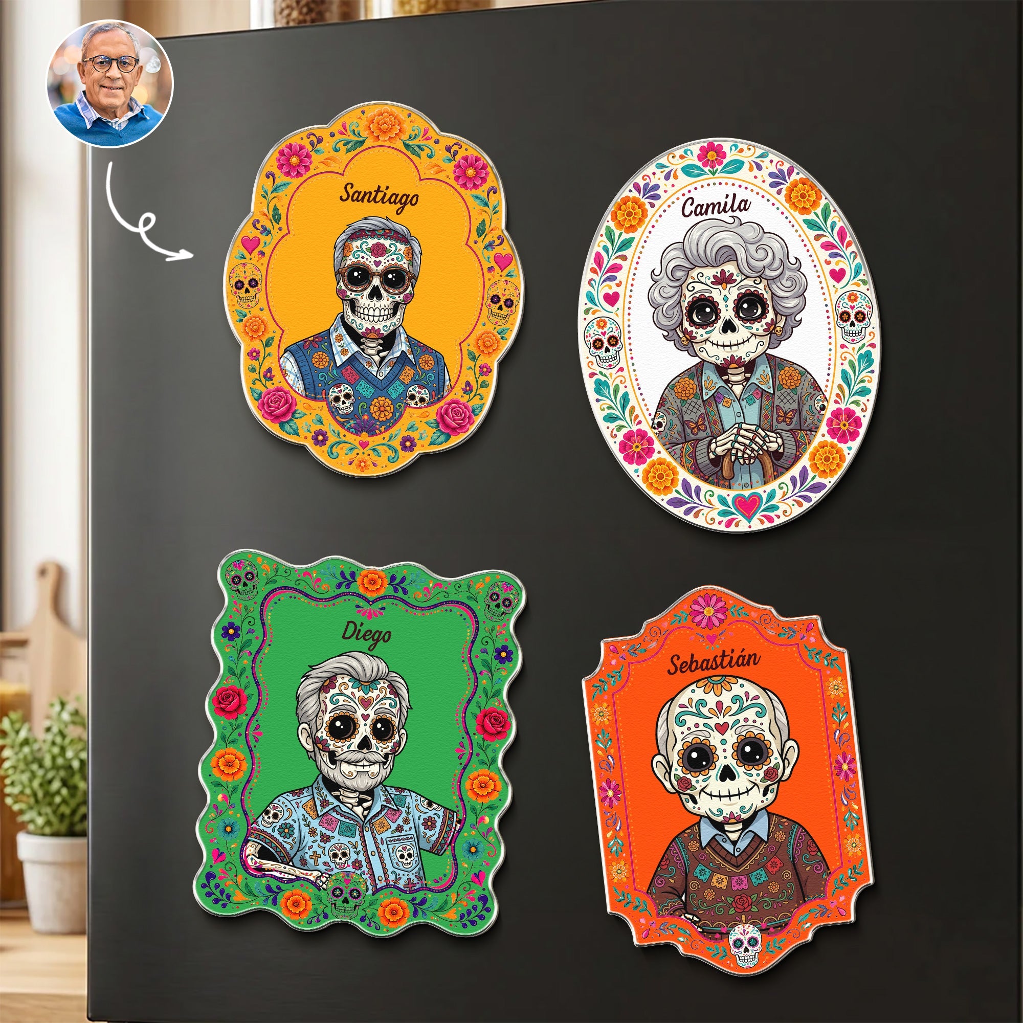 Custom Portrait Day Of The Dead Hispanic Mexican Memorial - Personalized Magnet