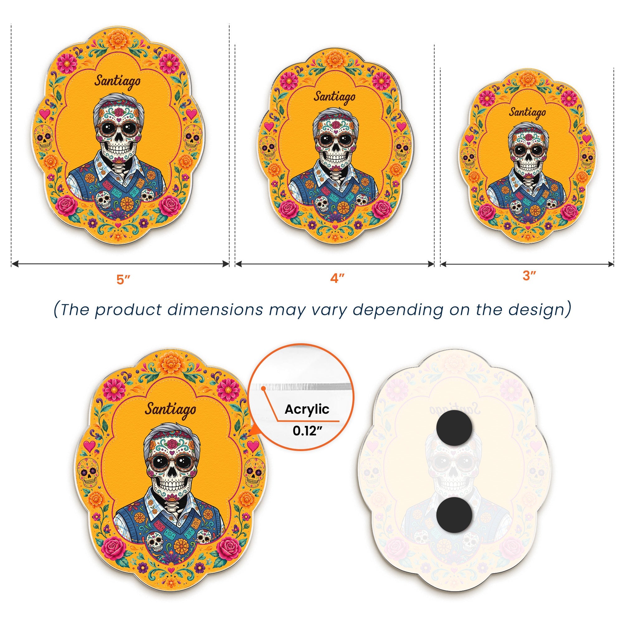 Custom Portrait Day Of The Dead Hispanic Mexican Memorial - Personalized Magnet