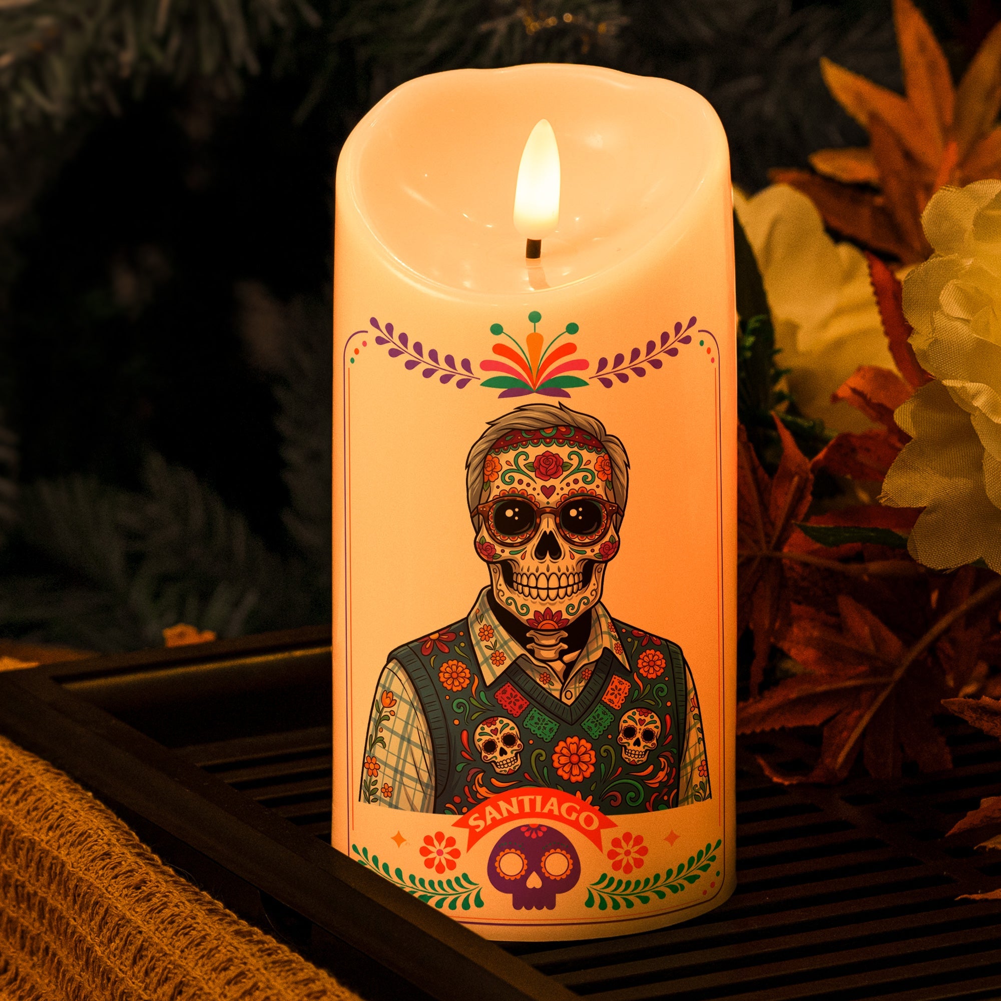 Custom Portrait Day Of The Dead Latinos Mexican Hispanic Style - Personalized Candles