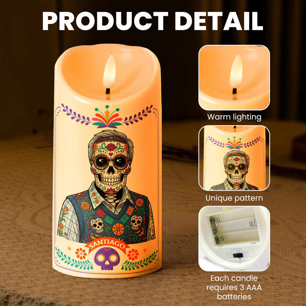 Custom Portrait Day Of The Dead Latinos Mexican Hispanic Style - Personalized Candles