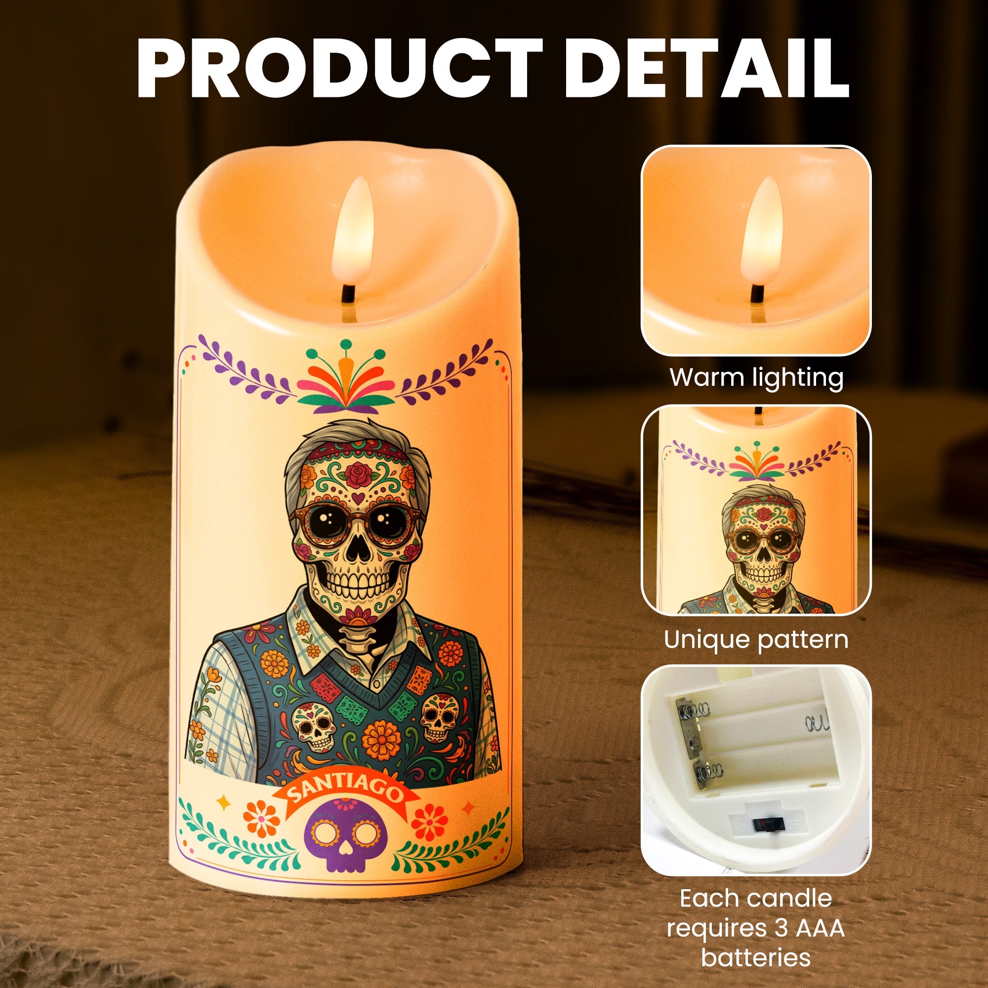 Custom Portrait Day Of The Dead Latinos Mexican Hispanic Style - Personalized Candles