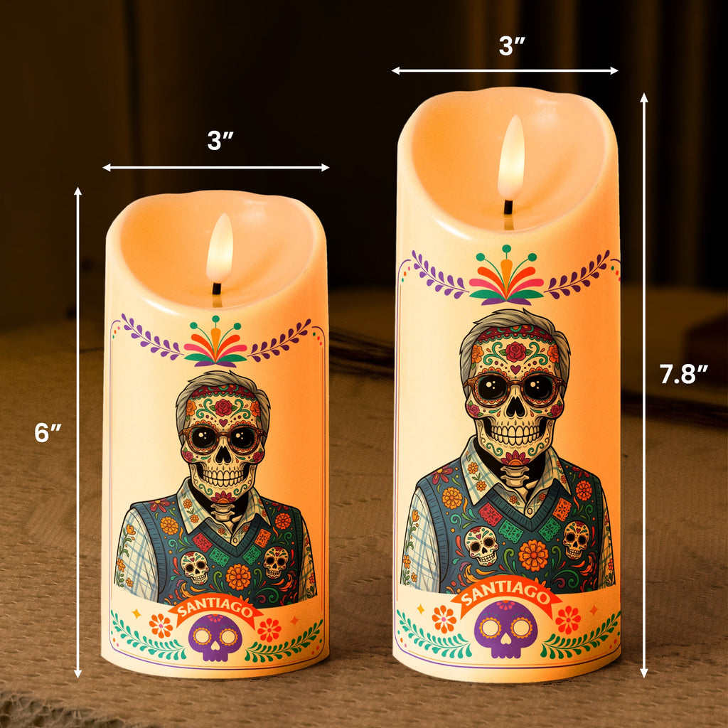 Custom Portrait Day Of The Dead Latinos Mexican Hispanic Style - Personalized Candles
