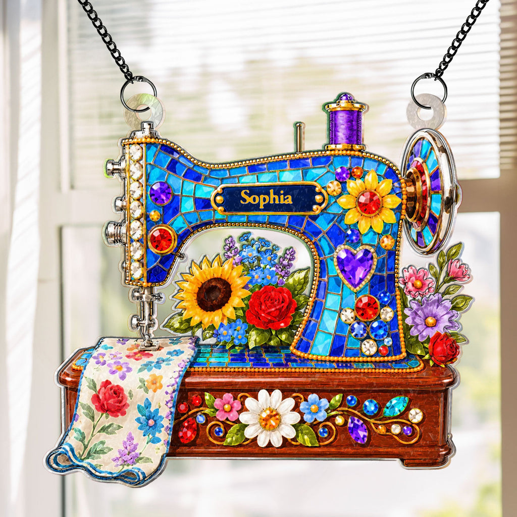 Custom Sewing Machine, Custom Name - Personalized Window Hanging Suncatcher