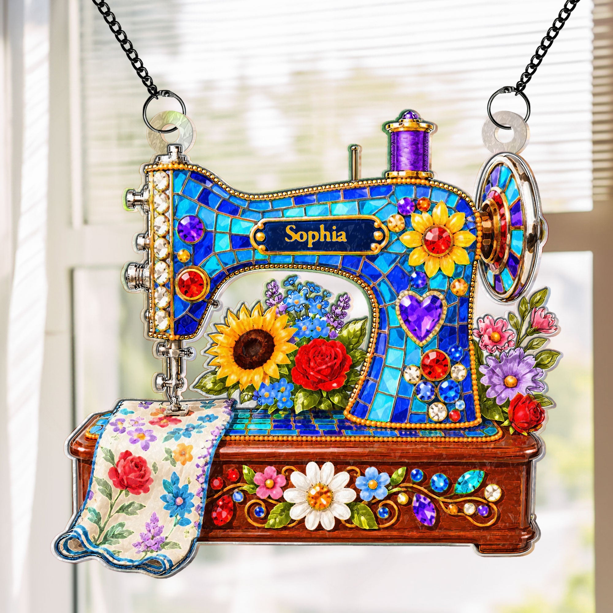 Custom Sewing Machine, Custom Name - Personalized Window Hanging Suncatcher