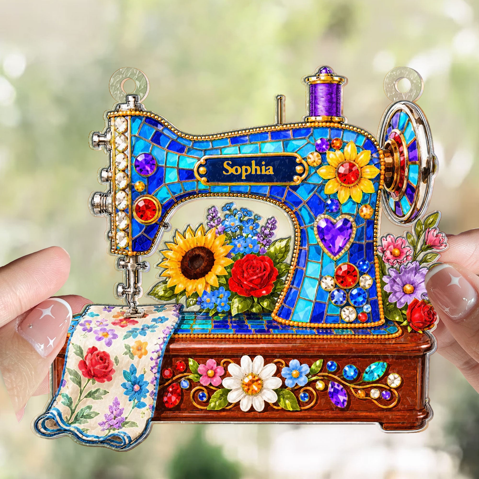 Custom Sewing Machine, Custom Name - Personalized Window Hanging Suncatcher