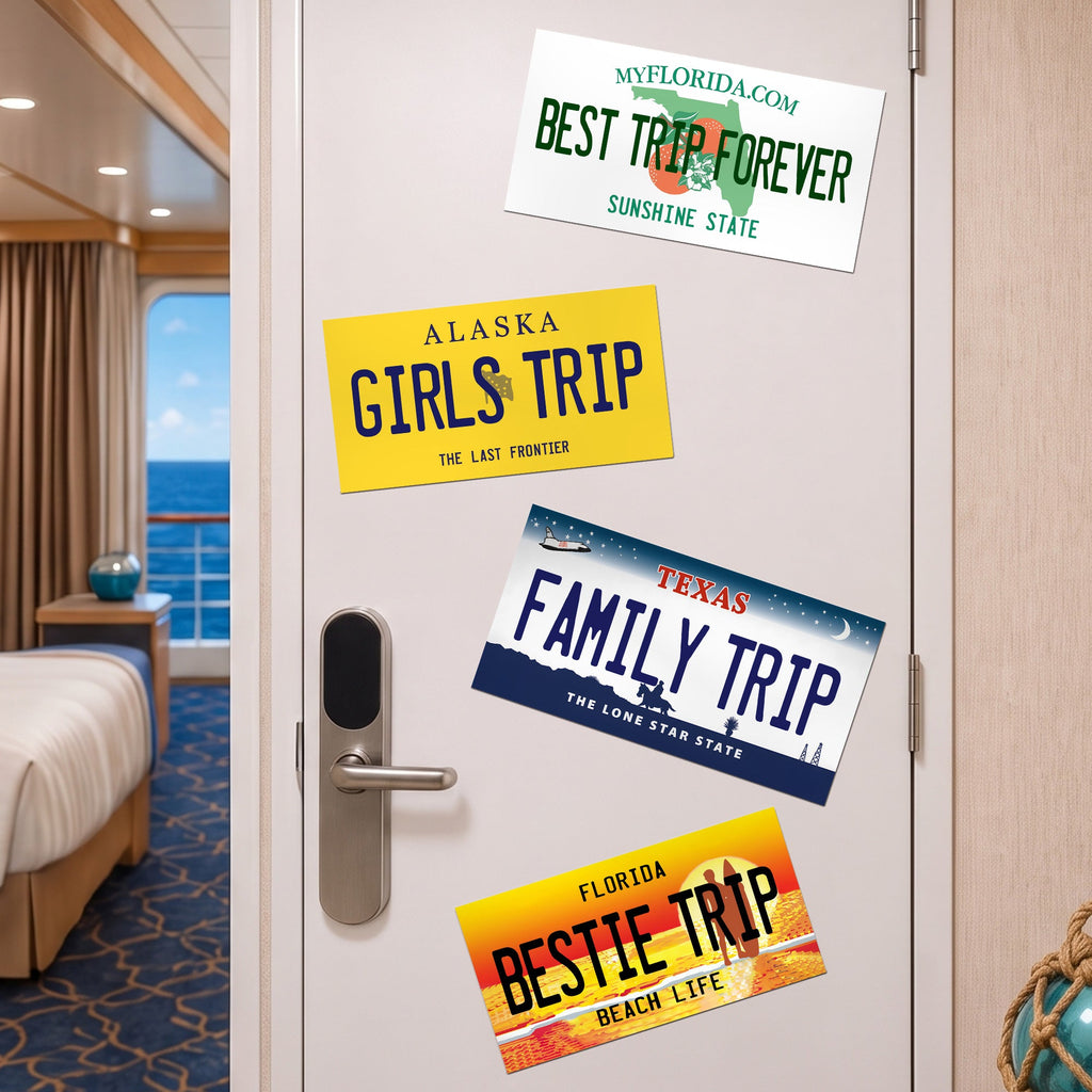 Custom State Cruise Door Signs Stateroom Decor Cruising Family Vacation, Girls Trip, Bachelor - Personalized Magnet