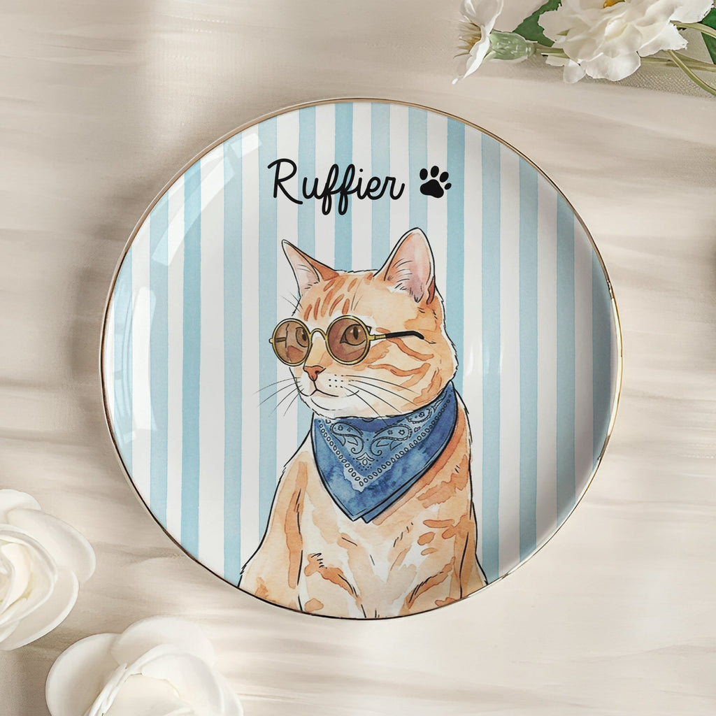 Custom Striped Pet Ring Dish Watercolor Art - Personalized Jewelry Dish