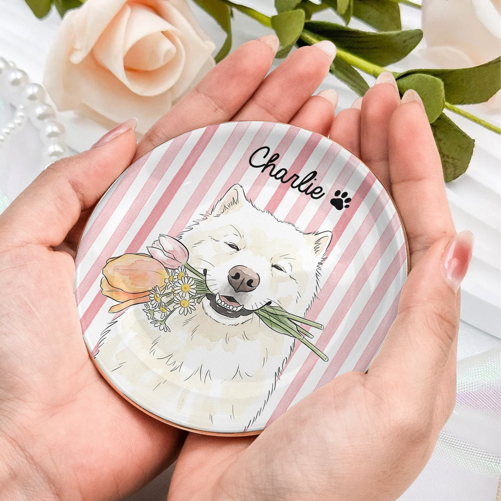 Custom Striped Pet Ring Dish Watercolor Art - Personalized Jewelry Dish