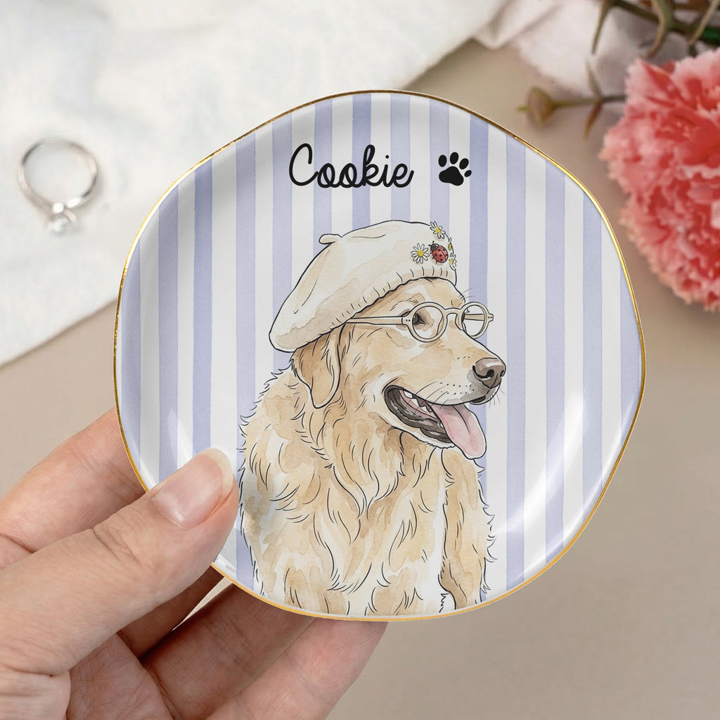 Custom Striped Pet Ring Dish Watercolor Art - Personalized Jewelry Dish