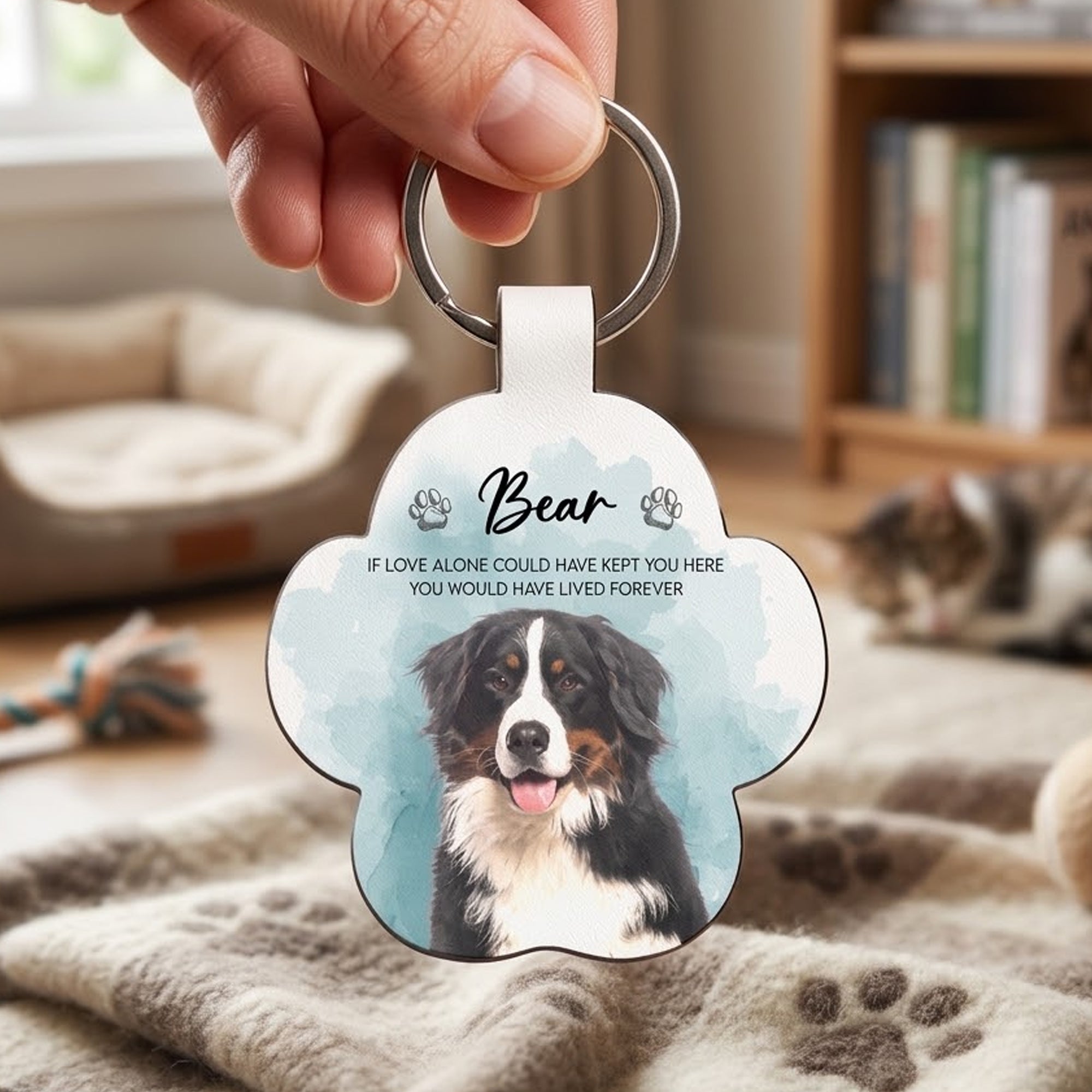 Custom Watercolor Pet Portrait Memorial Gift - Personalized Keychain
