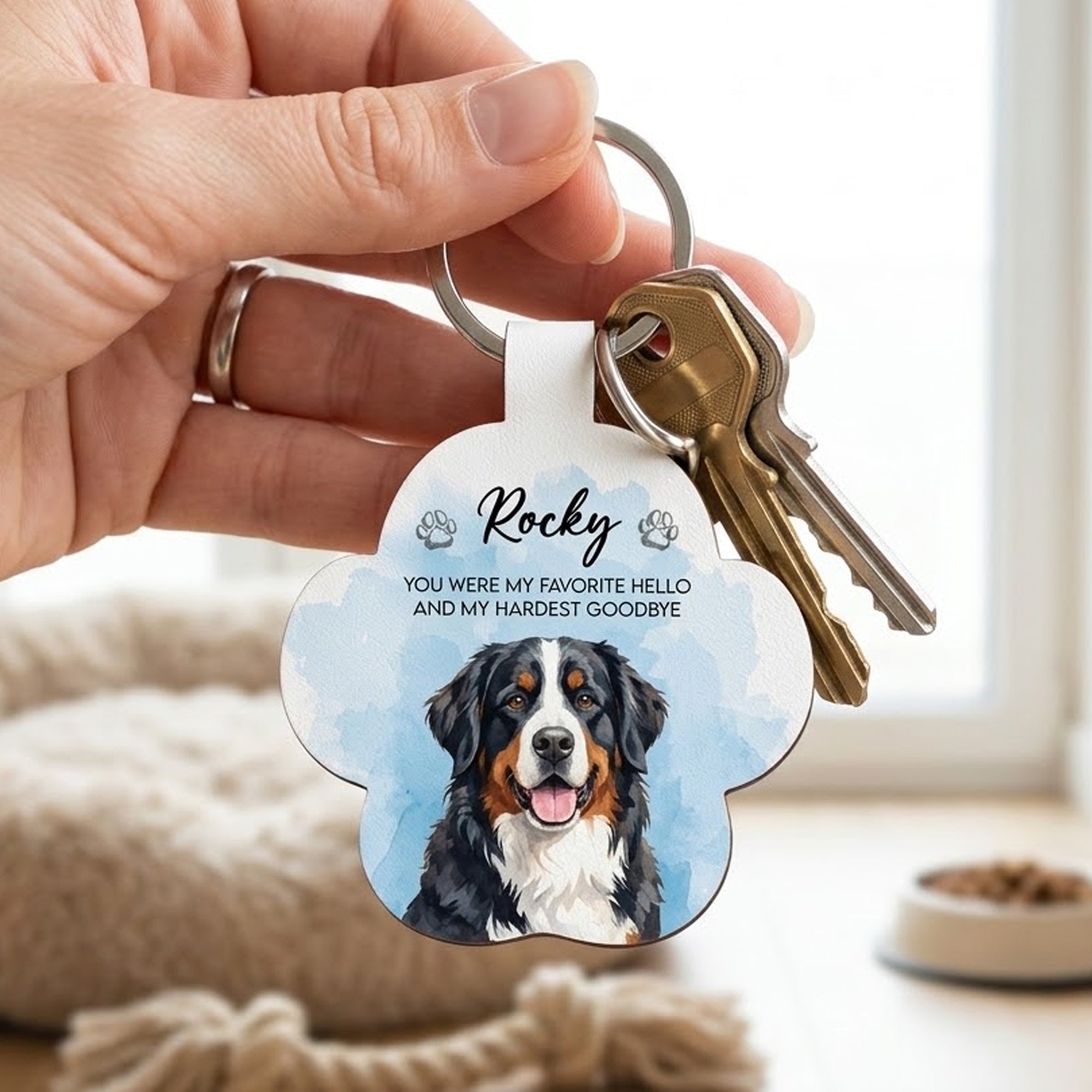 Custom Watercolor Pet Portrait Memorial Gift - Personalized Keychain