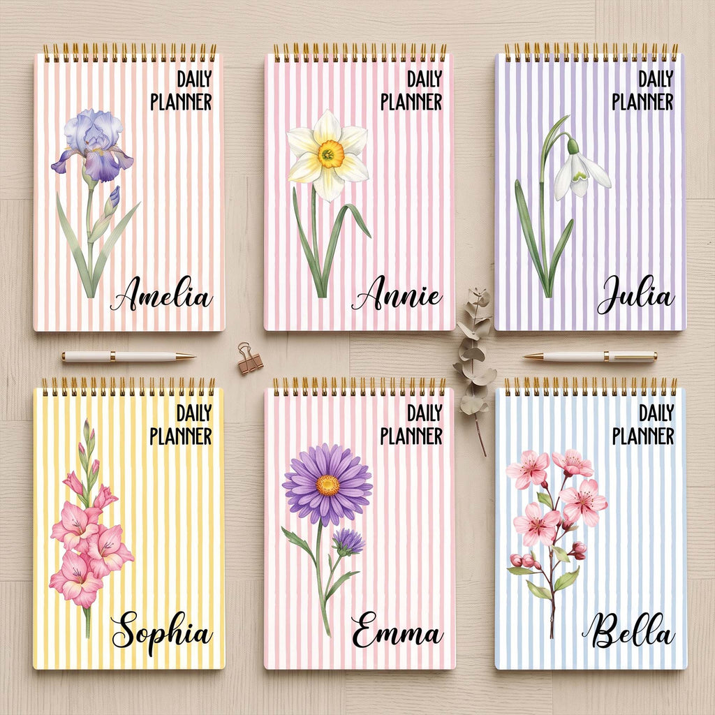 Daily Planner Custom Name, Birth Flower - Custom Planner