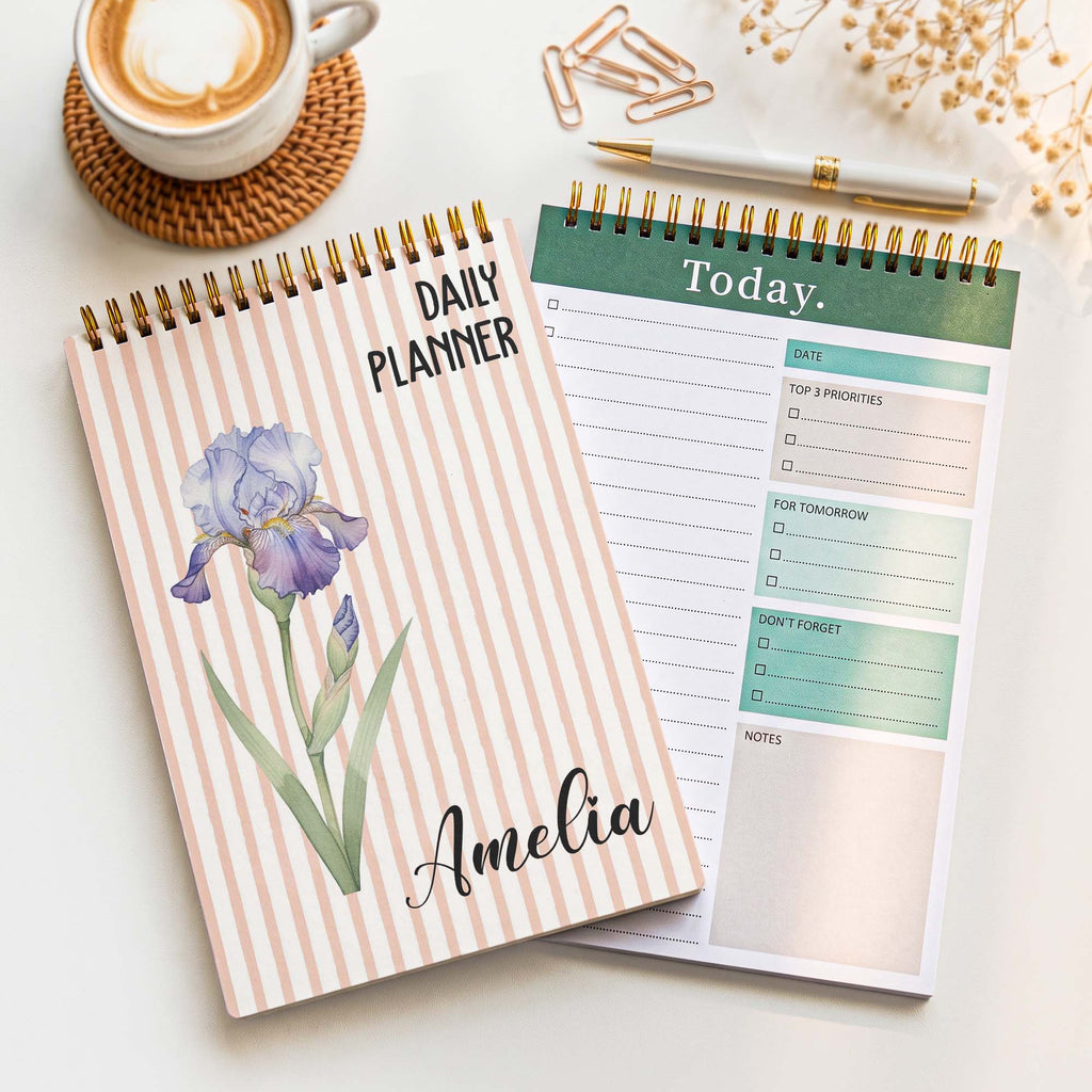 Daily Planner Custom Name, Birth Flower - Custom Planner