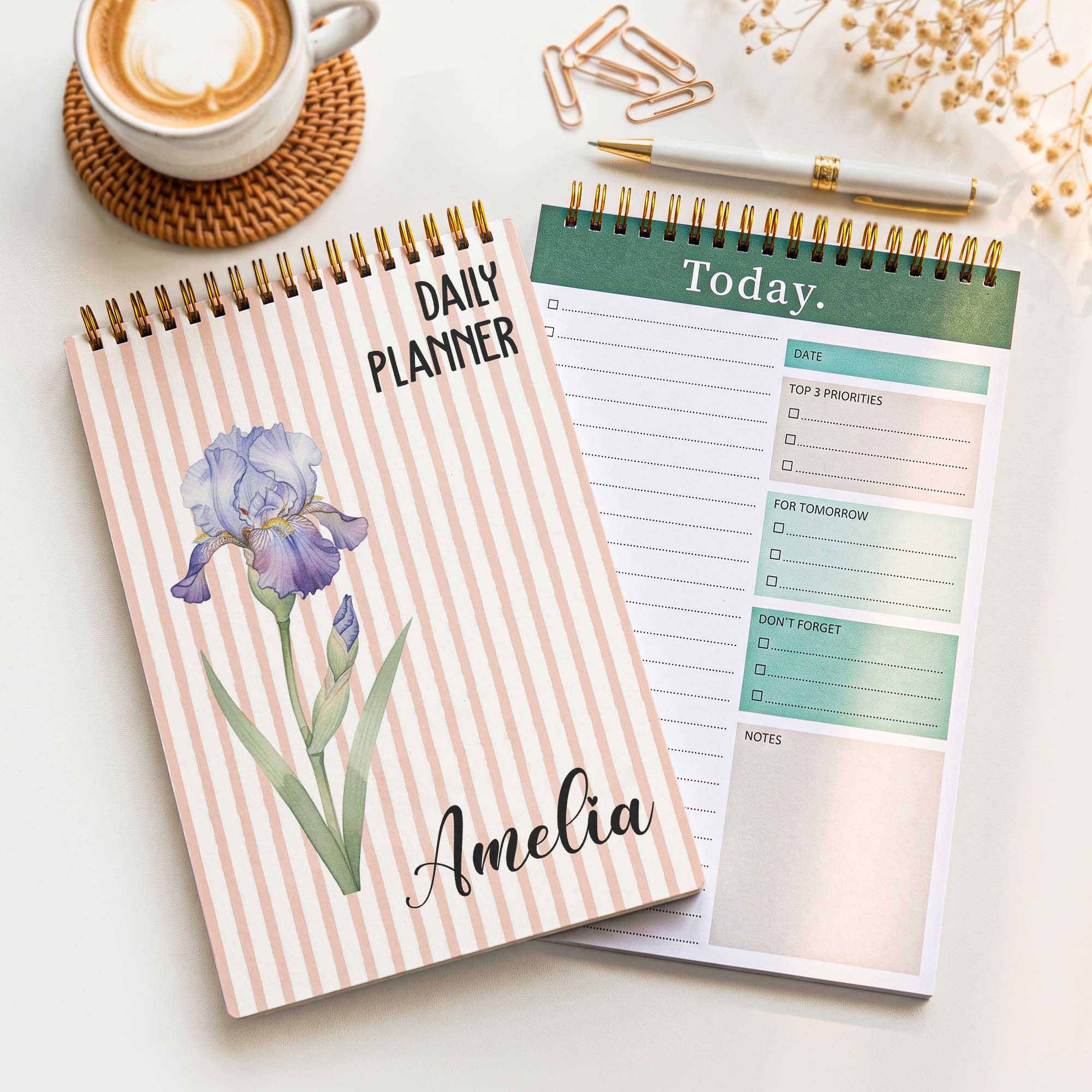Daily Planner Custom Name, Birth Flower - Custom Planner