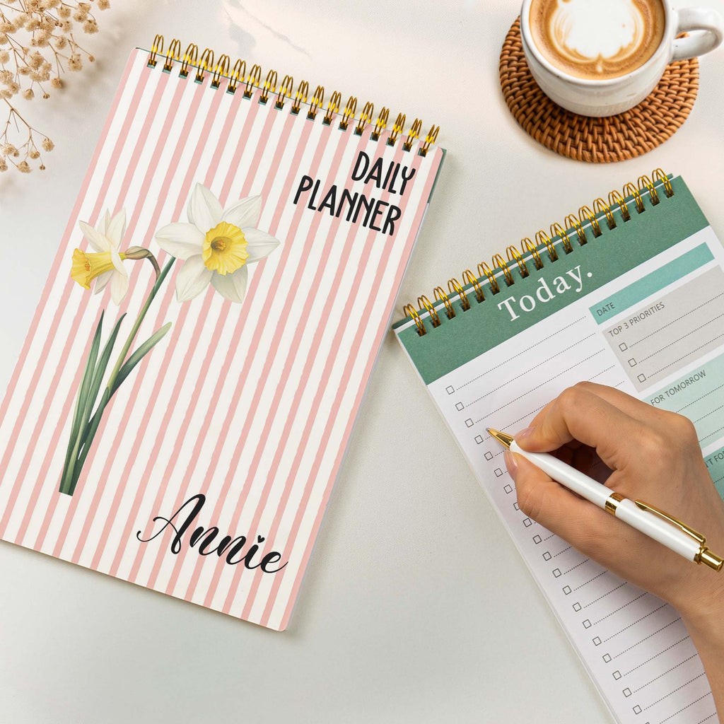 Daily Planner Custom Name, Birth Flower - Custom Planner