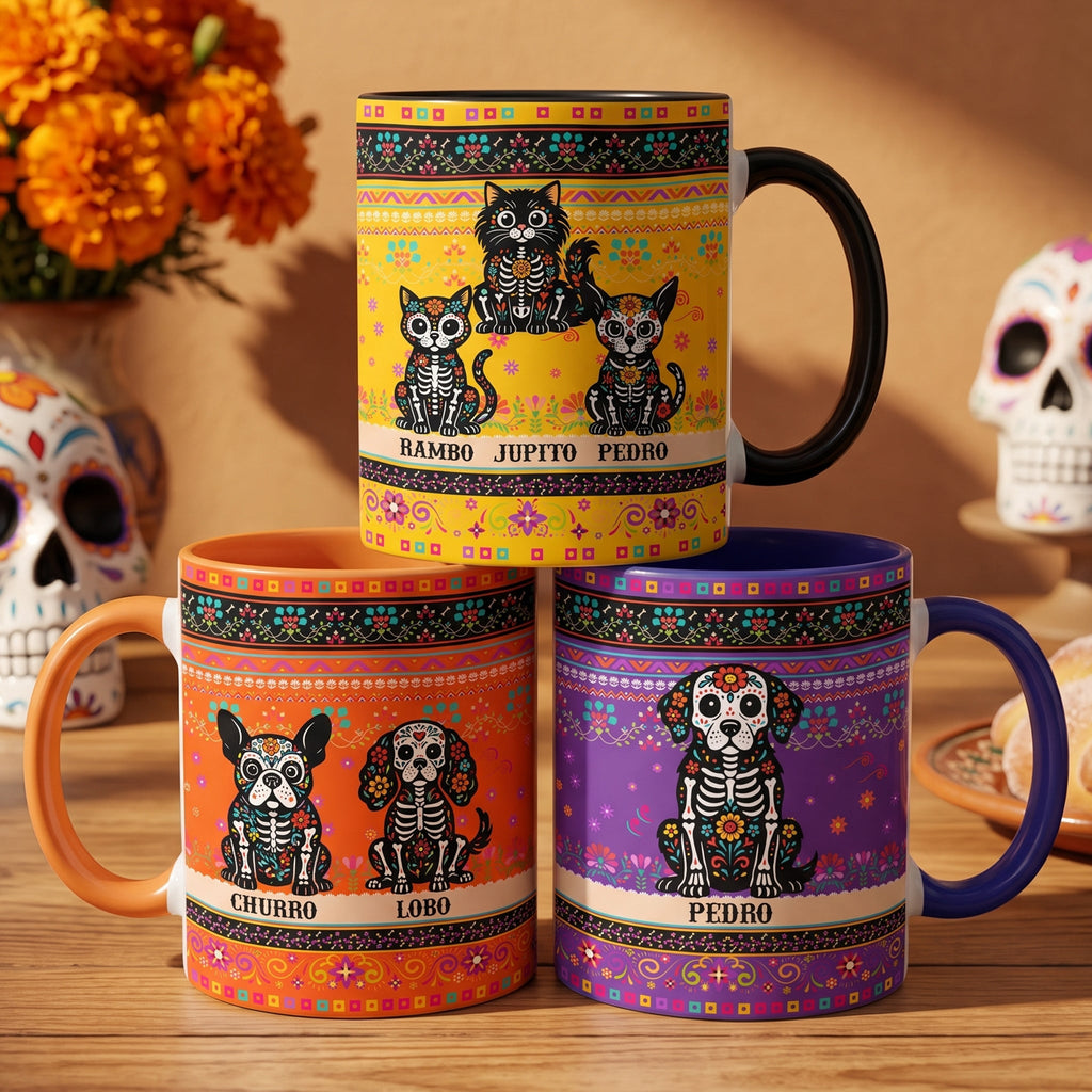 Day Of The Dead Dog Cat Pet Hispanic Mexican Flowers - Personalized Mug