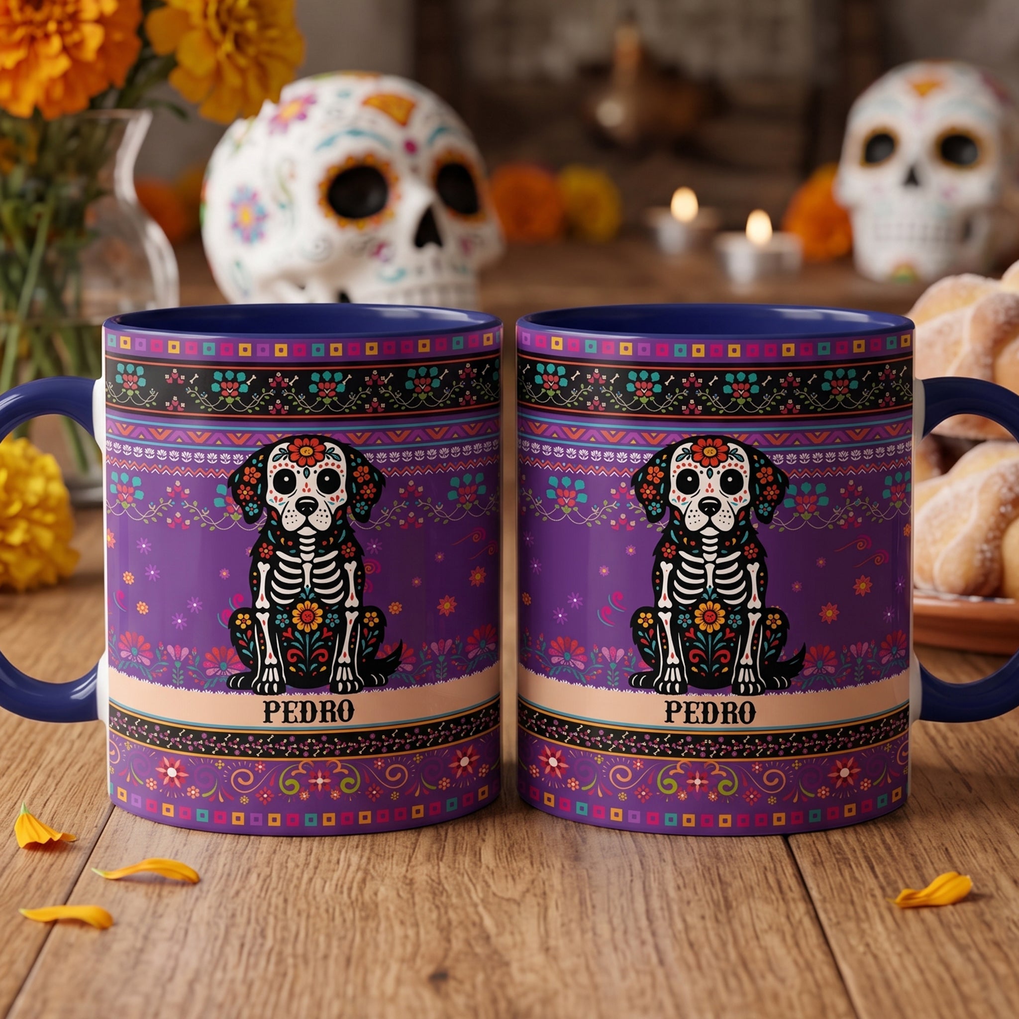 Day Of The Dead Dog Cat Pet Hispanic Mexican Flowers - Personalized Mug