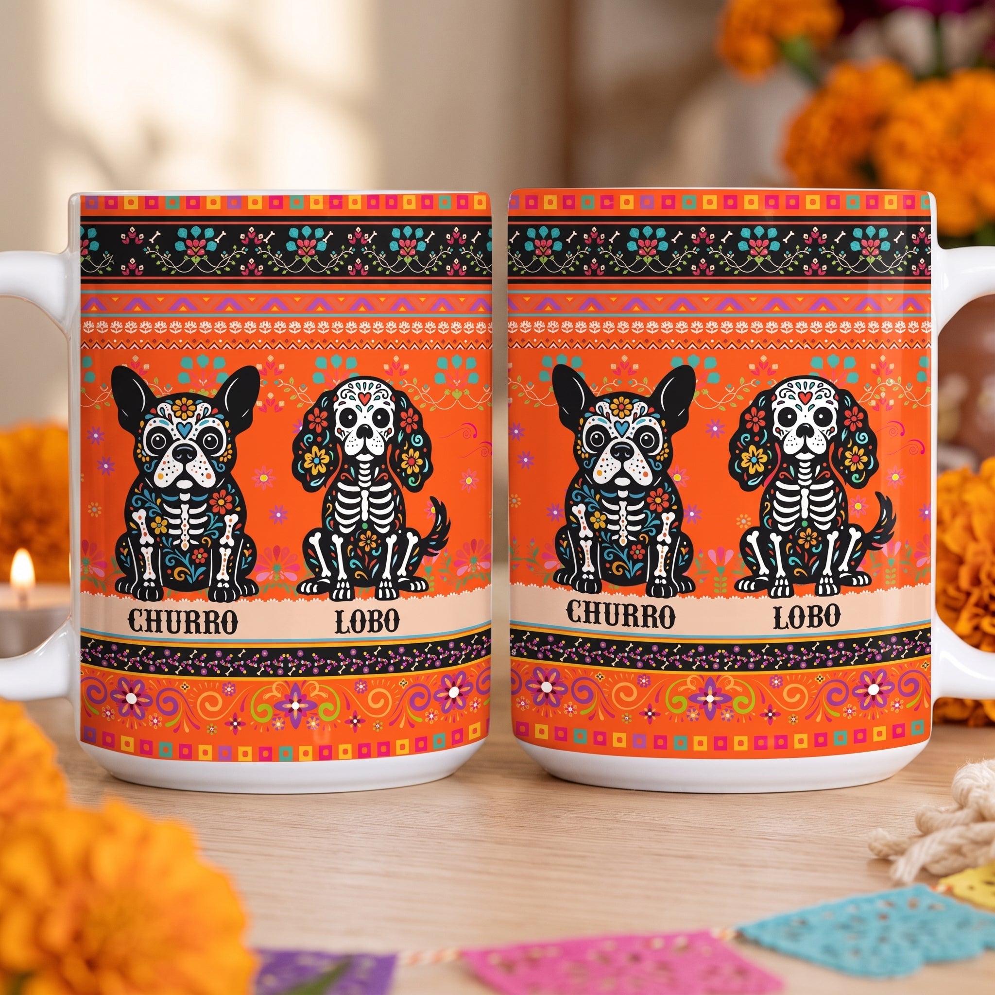 Day Of The Dead Dog Cat Pet Hispanic Mexican Flowers - Personalized Mug