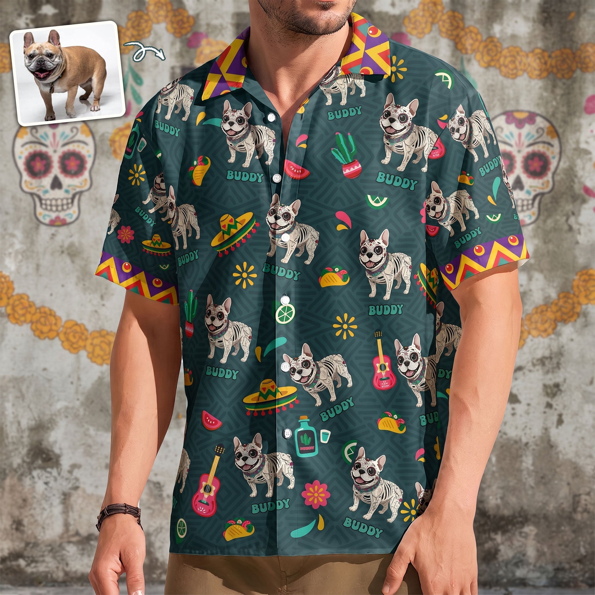 Dia De Los Muertos Custom Pet Photo Latinos Mexican - Personalized Hawaiian Shirt