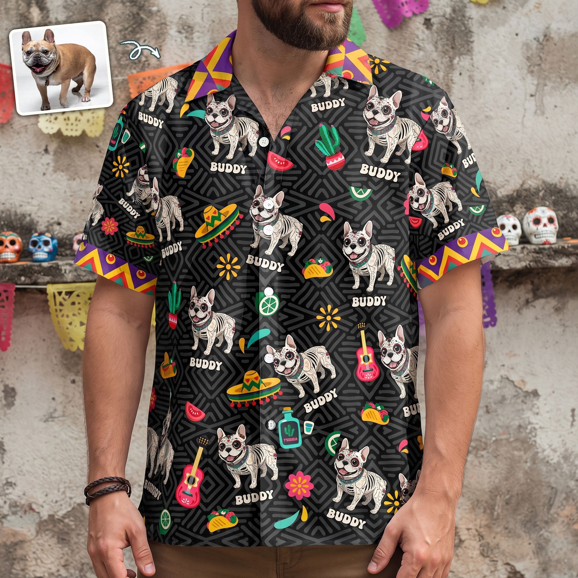 Dia De Los Muertos Custom Pet Photo Latinos Mexican - Personalized Hawaiian Shirt