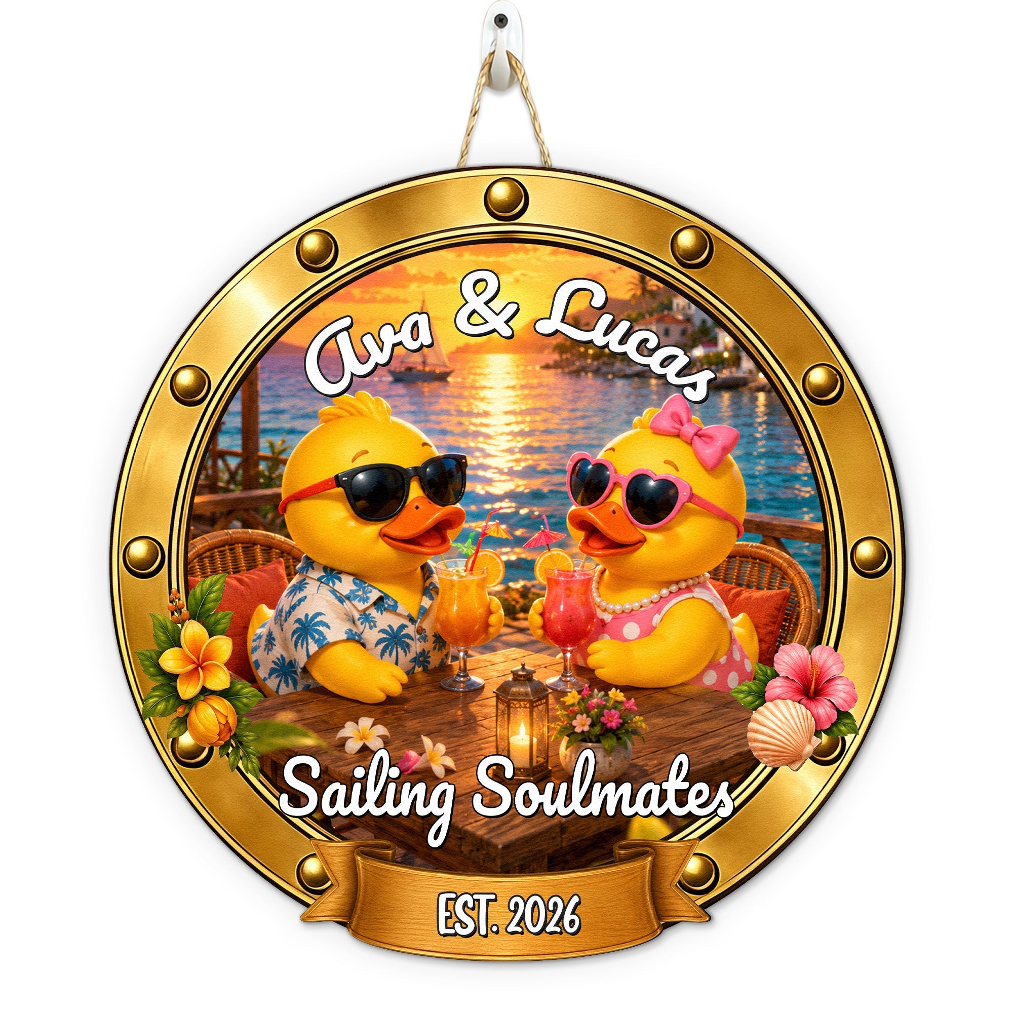 Duck Couples Cruise Door Signs Stateroom Decor Cruising Couple Vacation, Honey Moon - Personalized Wood Sign