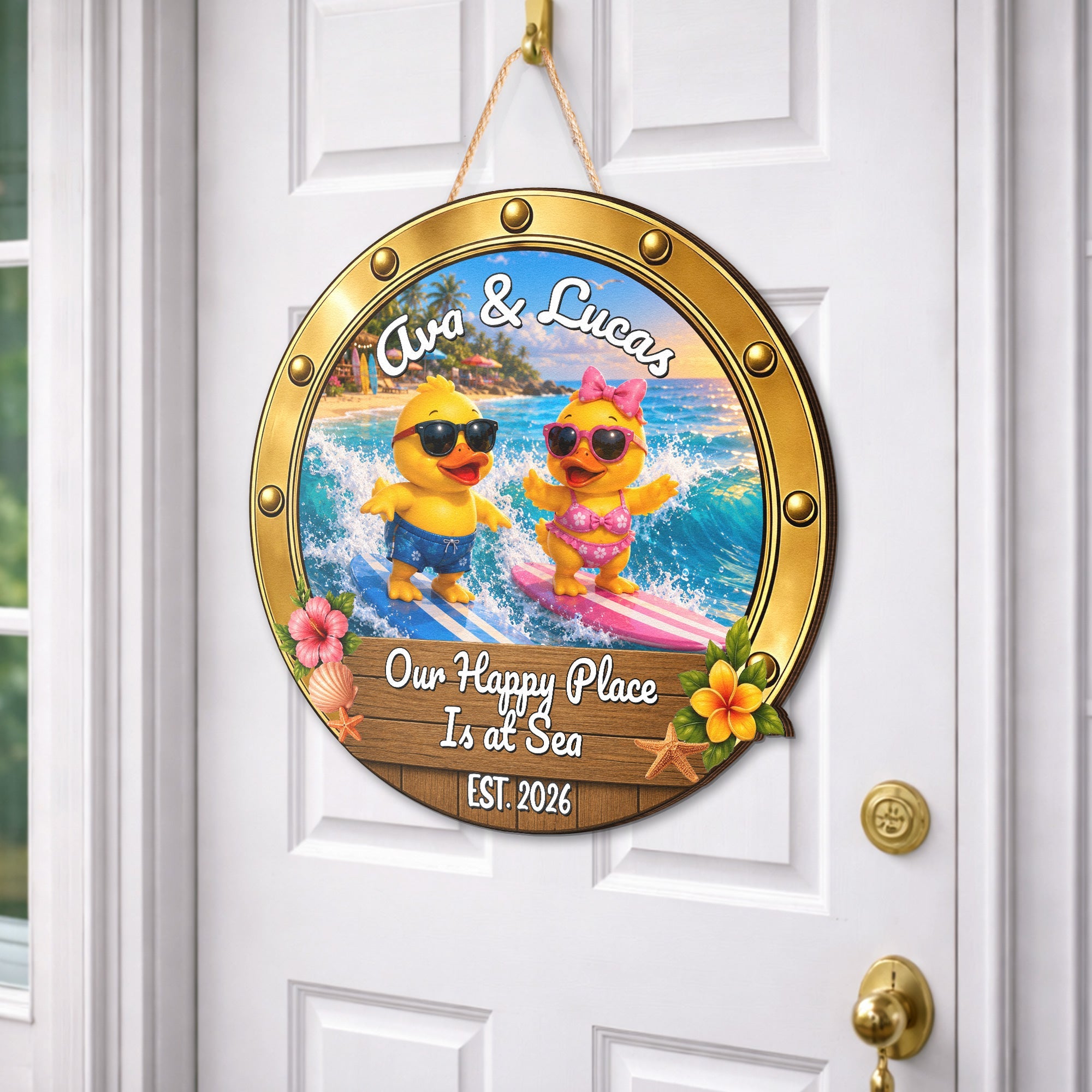 Duck Couples Cruise Door Signs Stateroom Decor Cruising Couple Vacation, Honey Moon - Personalized Wood Sign