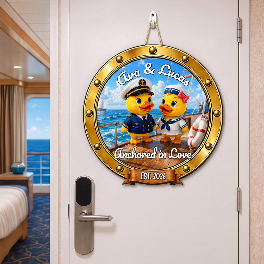 Duck Couples Cruise Door Signs Stateroom Decor Cruising Couple Vacation, Honey Moon - Personalized Wood Sign