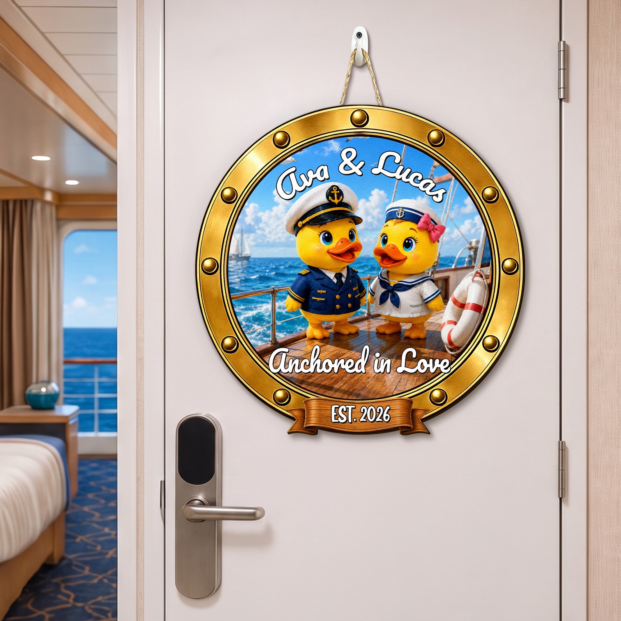 Duck Couples Cruise Door Signs Stateroom Decor Cruising Couple Vacation, Honey Moon - Personalized Wood Sign