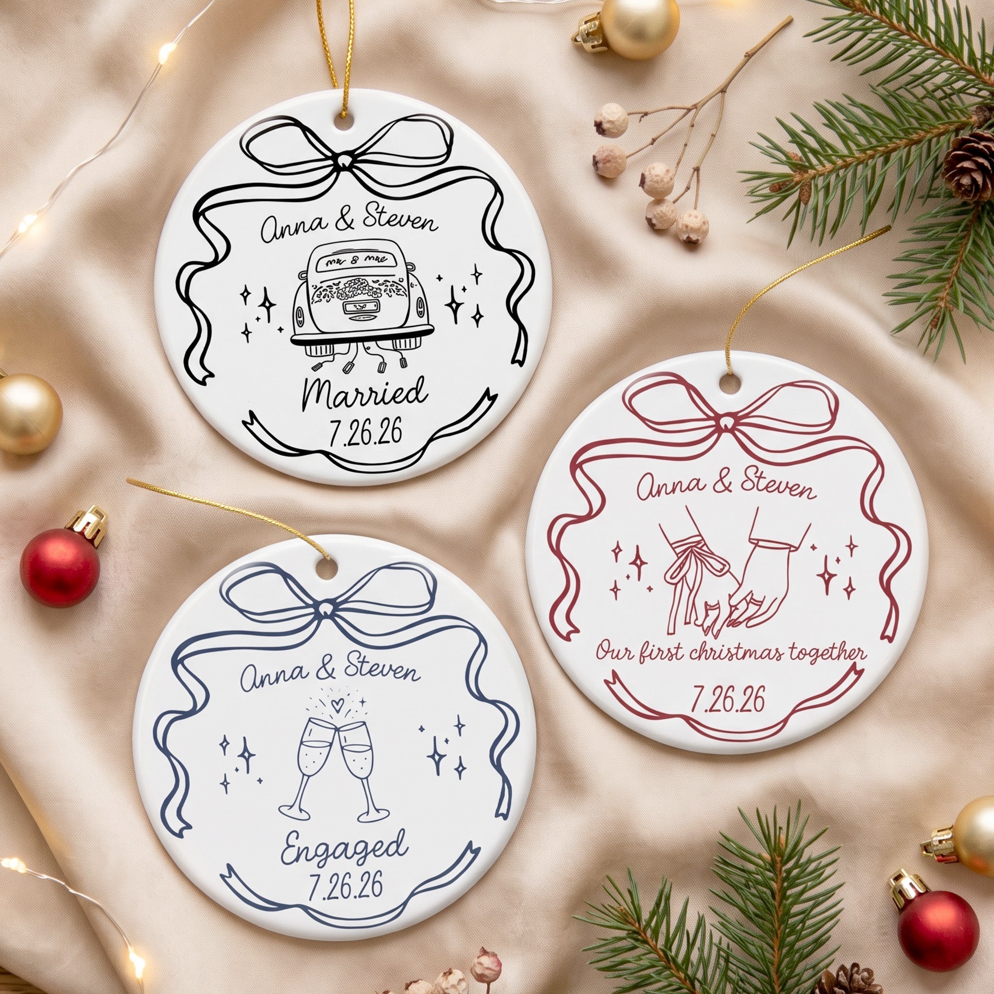Engaged Ornament Custom Engagement Gifts For Couple First Christmas Engaged - Personalized Ornament