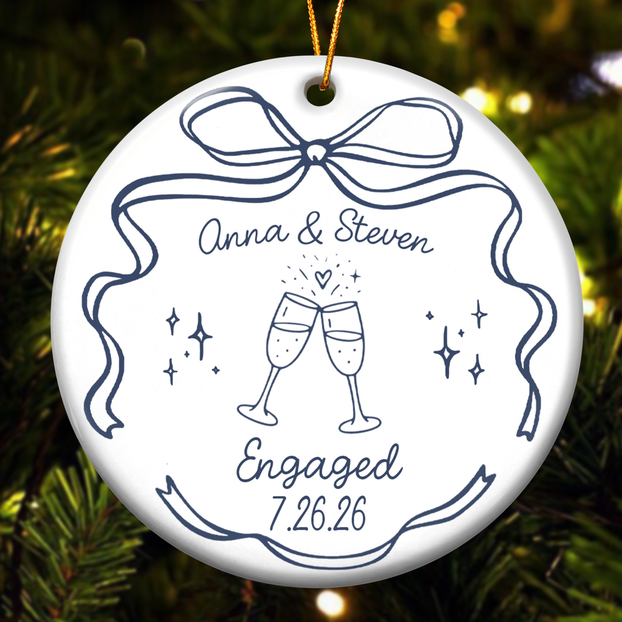 Engaged Ornament Custom Engagement Gifts For Couple First Christmas Engaged - Personalized Ornament