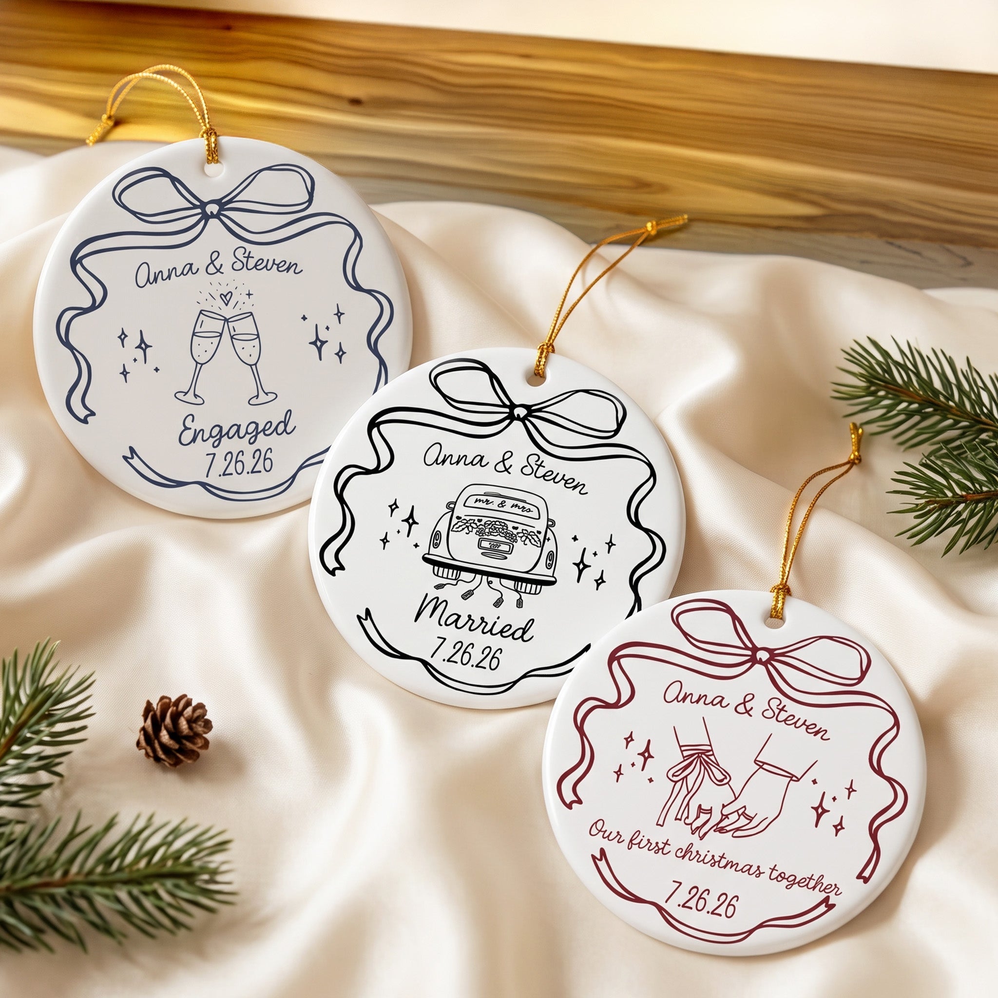 Engaged Ornament Custom Engagement Gifts For Couple First Christmas Engaged - Personalized Ornament