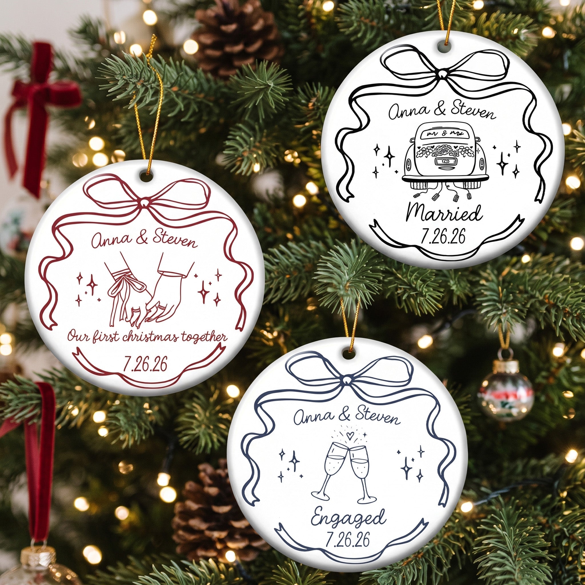 Engaged Ornament Custom Engagement Gifts For Couple First Christmas Engaged - Personalized Ornament
