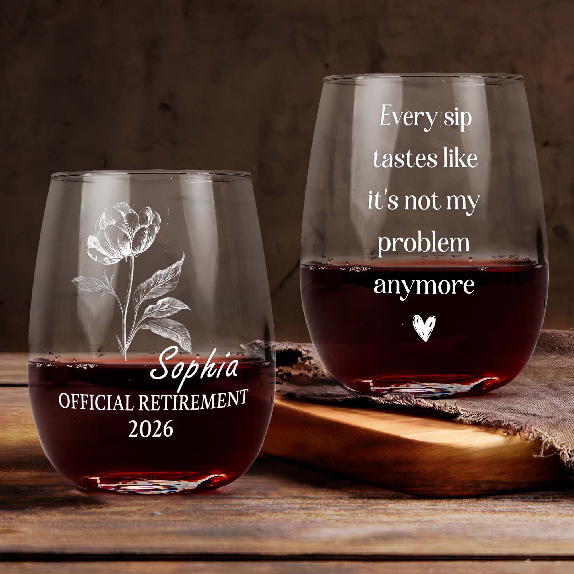 Every Sip Tastes Like It's Not My Problem Anymore Birth Flower - Personalized Wine Glass