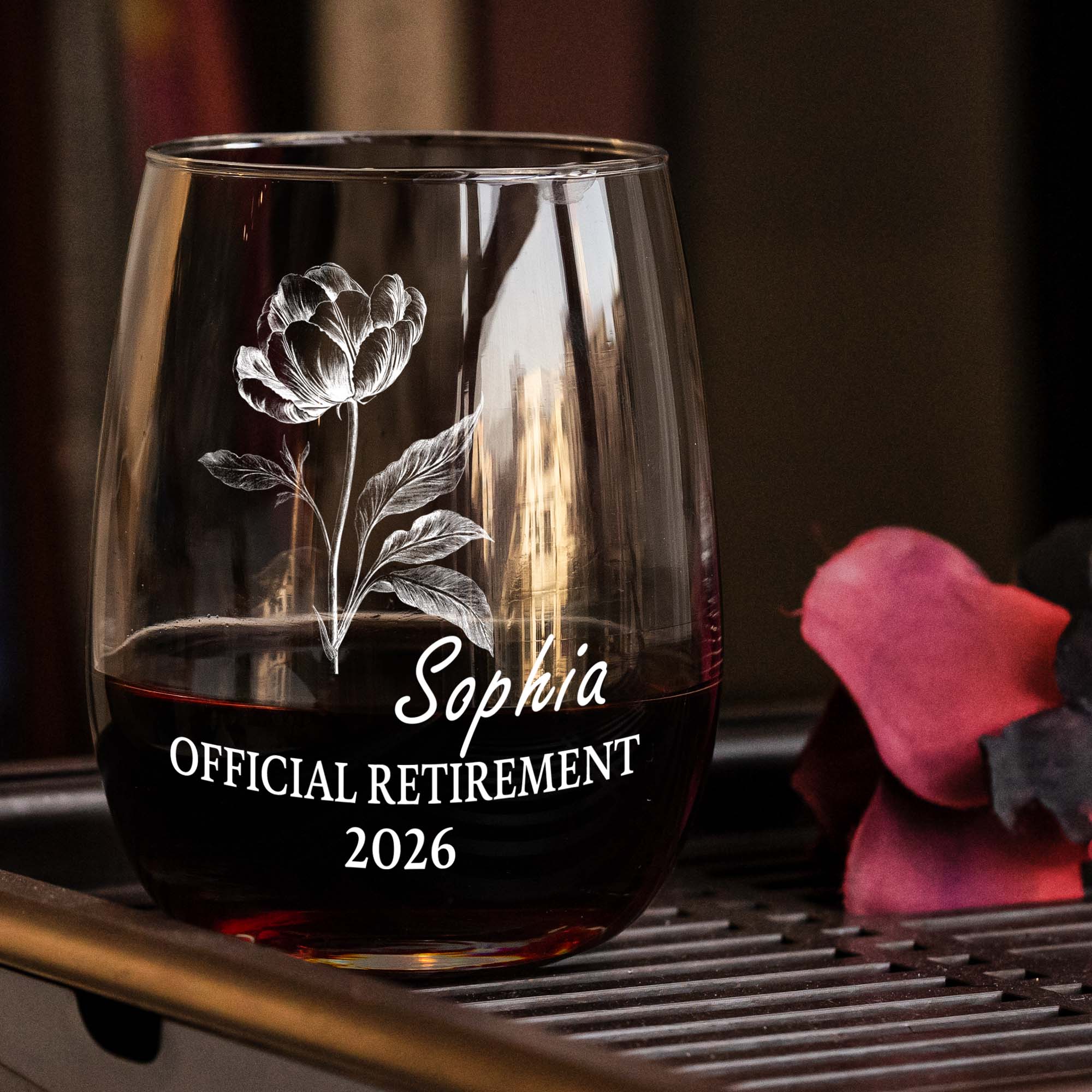 Every Sip Tastes Like It's Not My Problem Anymore Birth Flower - Personalized Wine Glass