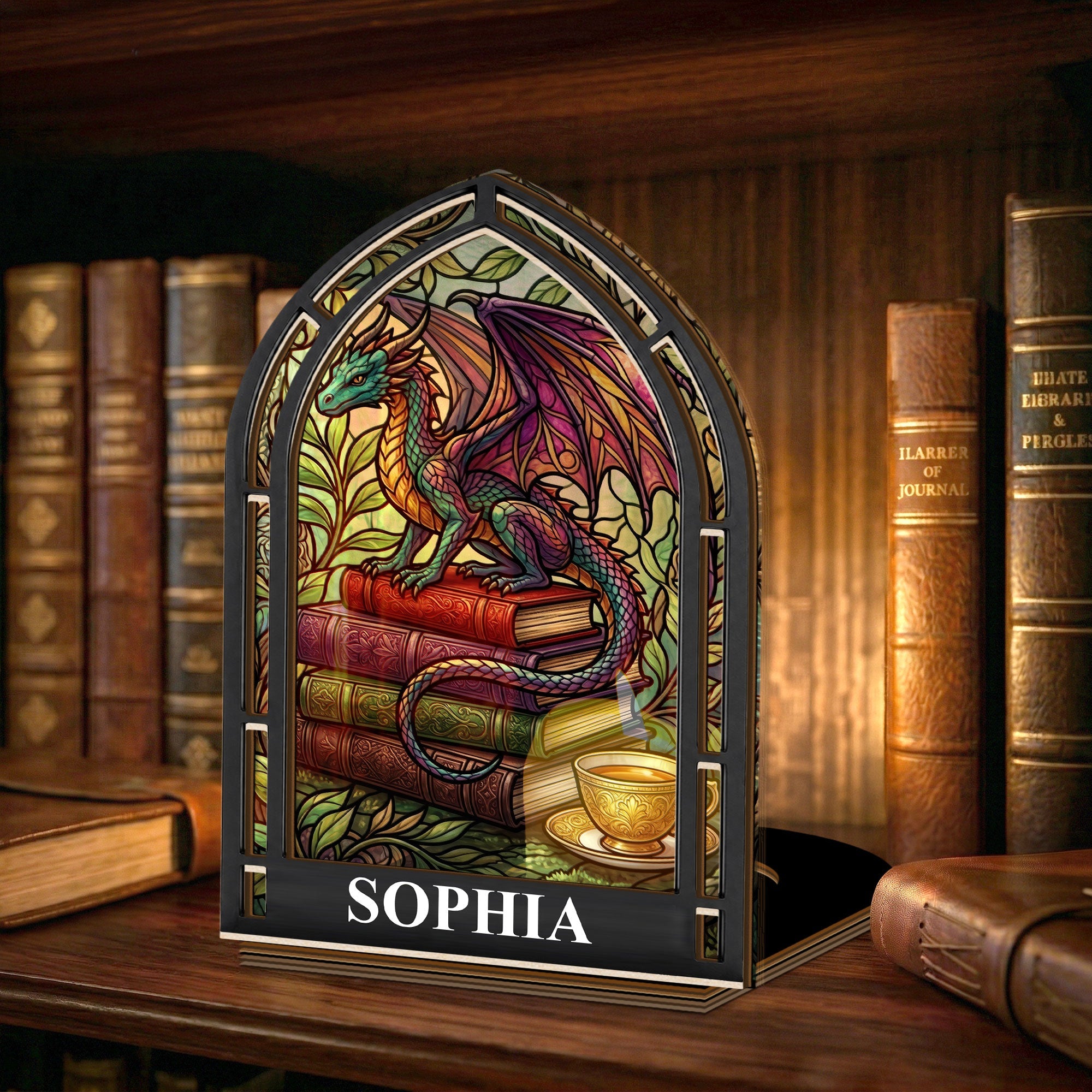 Fantasy Book, Book Dragon Gift For Book Lovers - Personalized Wooden Plaque