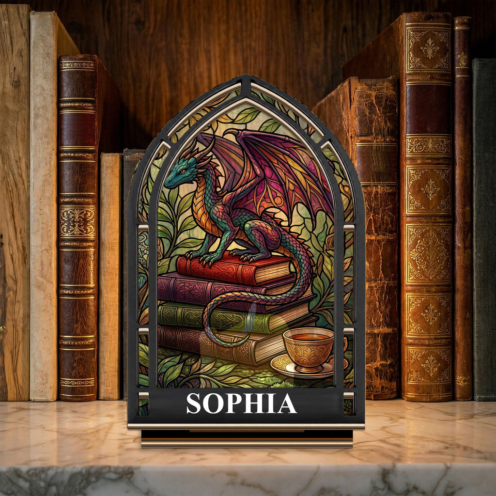 Fantasy Book, Book Dragon Gift For Book Lovers - Personalized Wooden Plaque