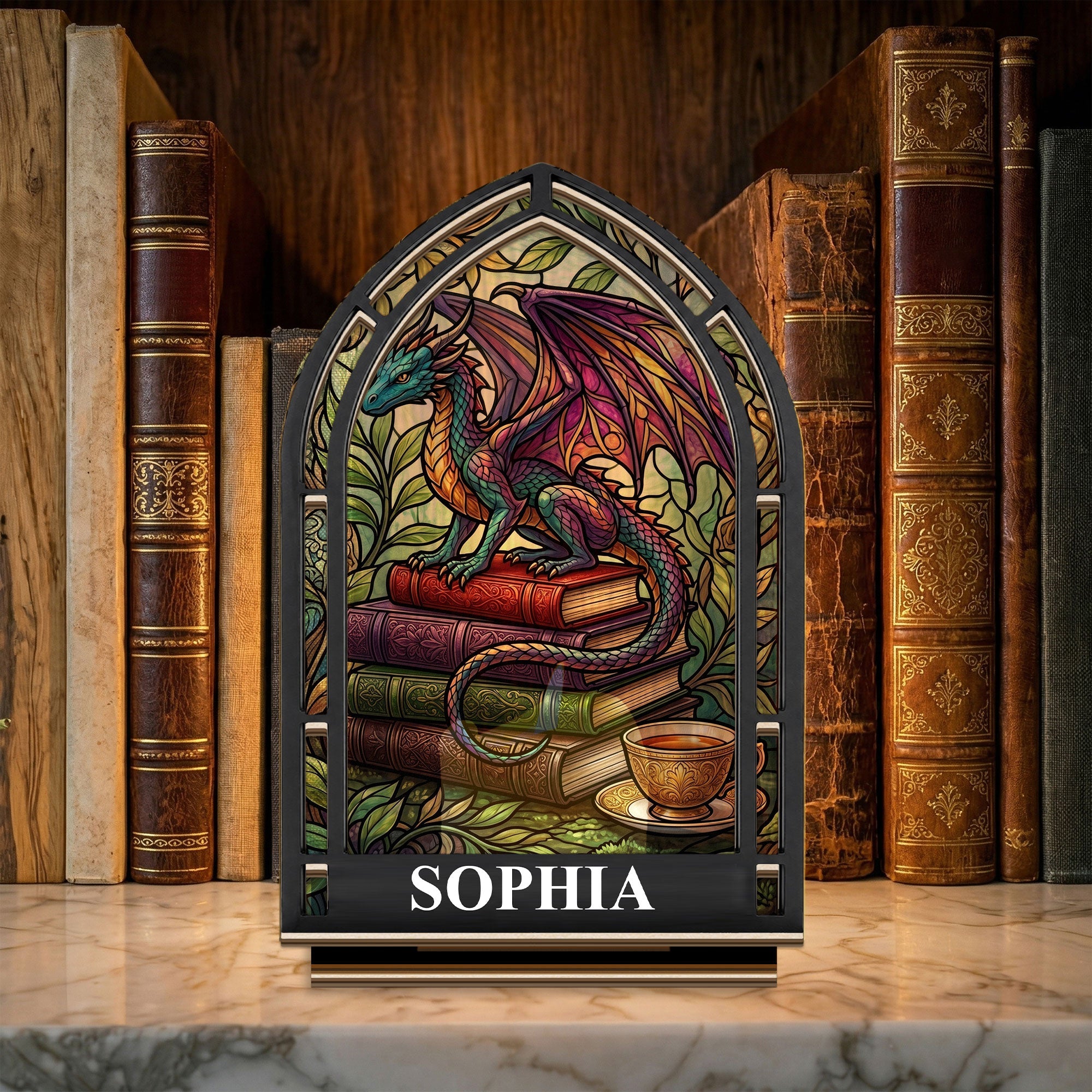 Fantasy Book, Book Dragon Gift For Book Lovers - Personalized Wooden Plaque