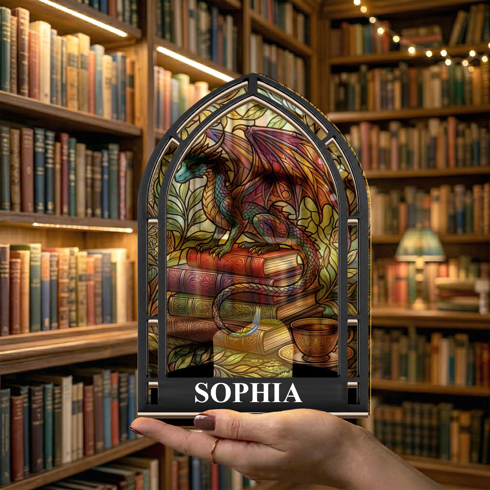 Fantasy Book, Book Dragon Gift For Book Lovers - Personalized Wooden Plaque