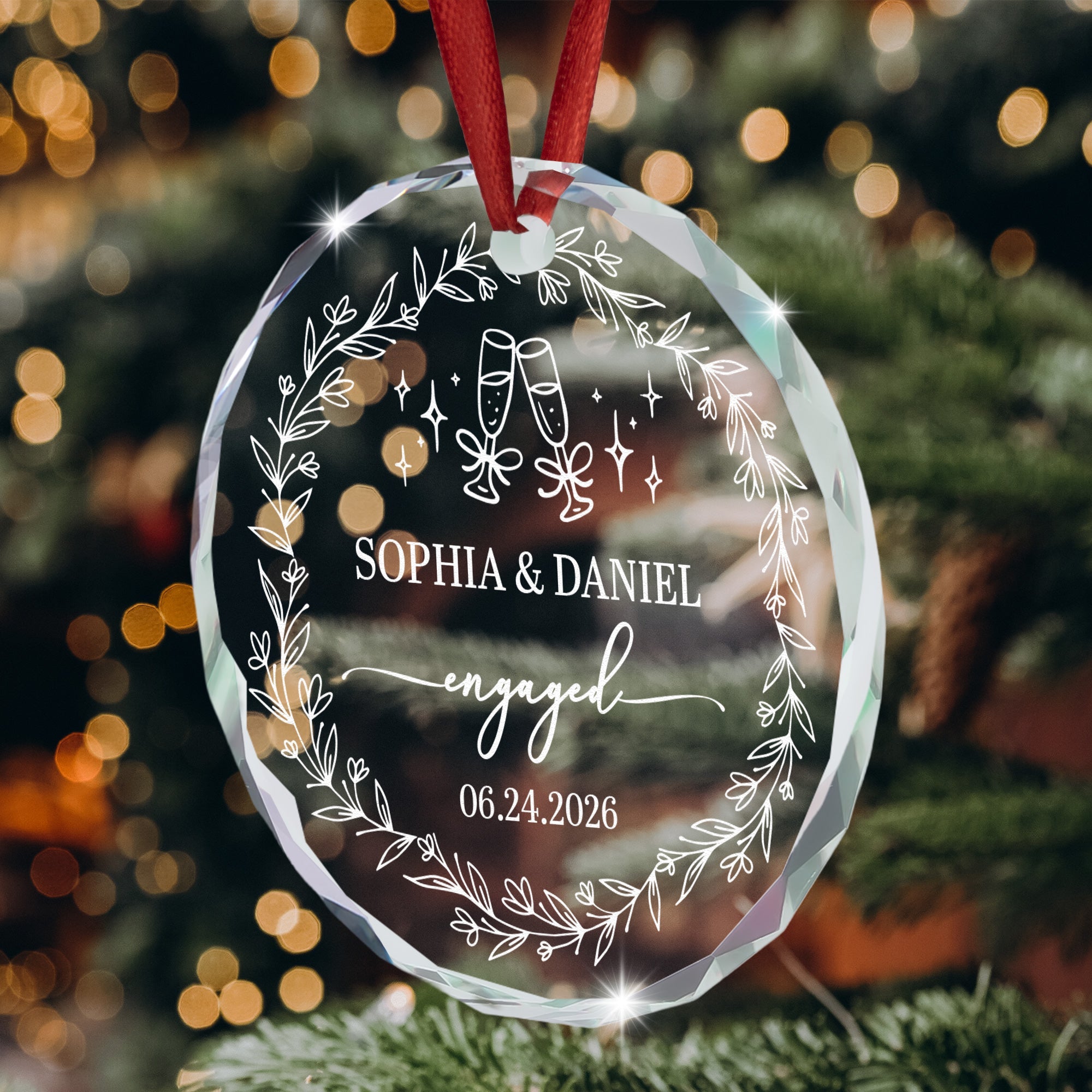 First Christmas Engaged Ornaments Engagement Wedding Gifts For Couple - Personalized Ornament