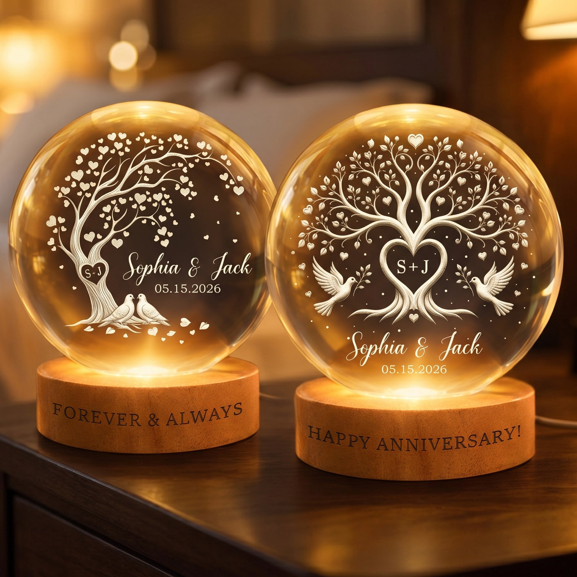 Forever & Always Couple Anniversary Gifts For Her, Him New Version - Personalized Night Light
