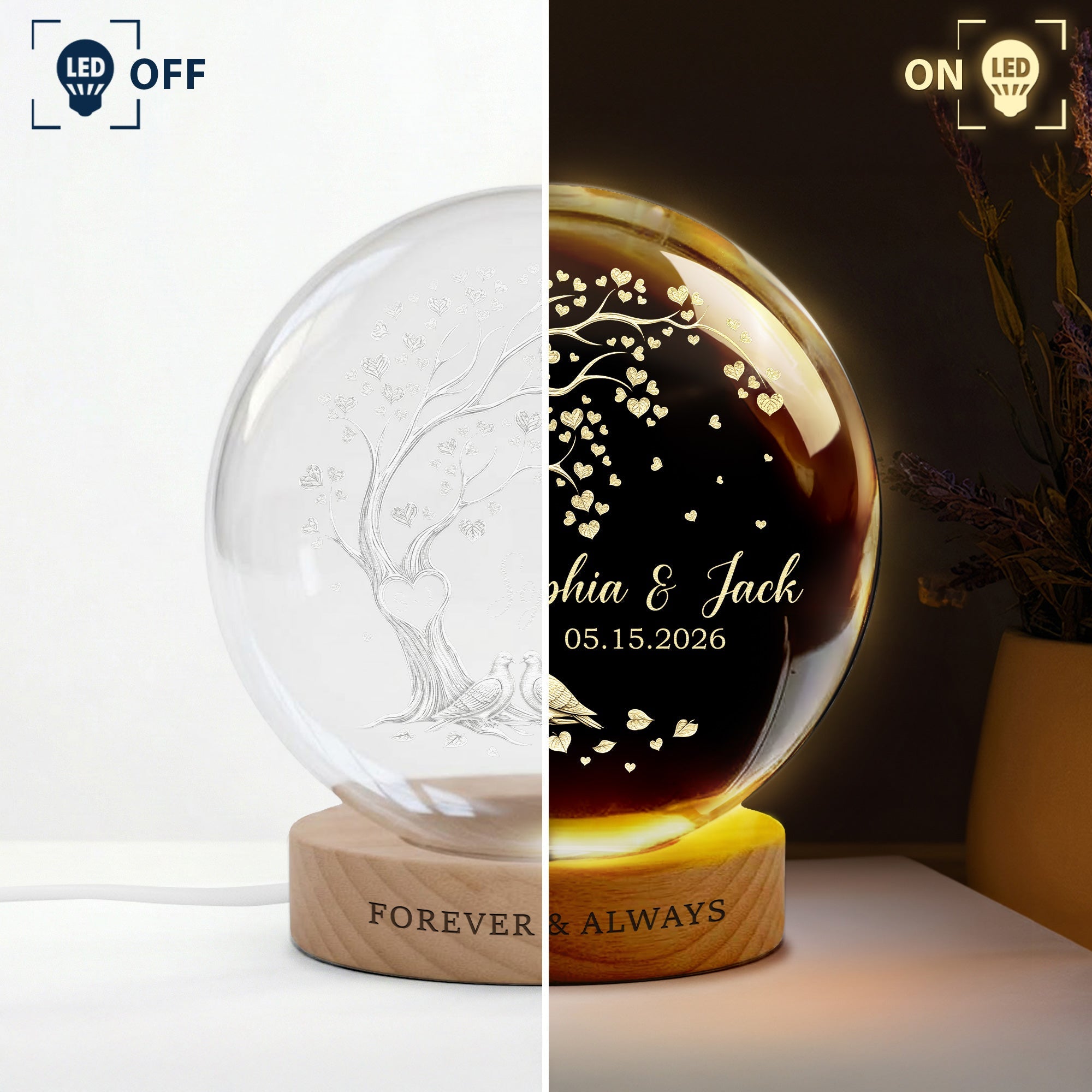 Forever & Always Couple Anniversary Gifts For Her, Him New Version - Personalized Night Light